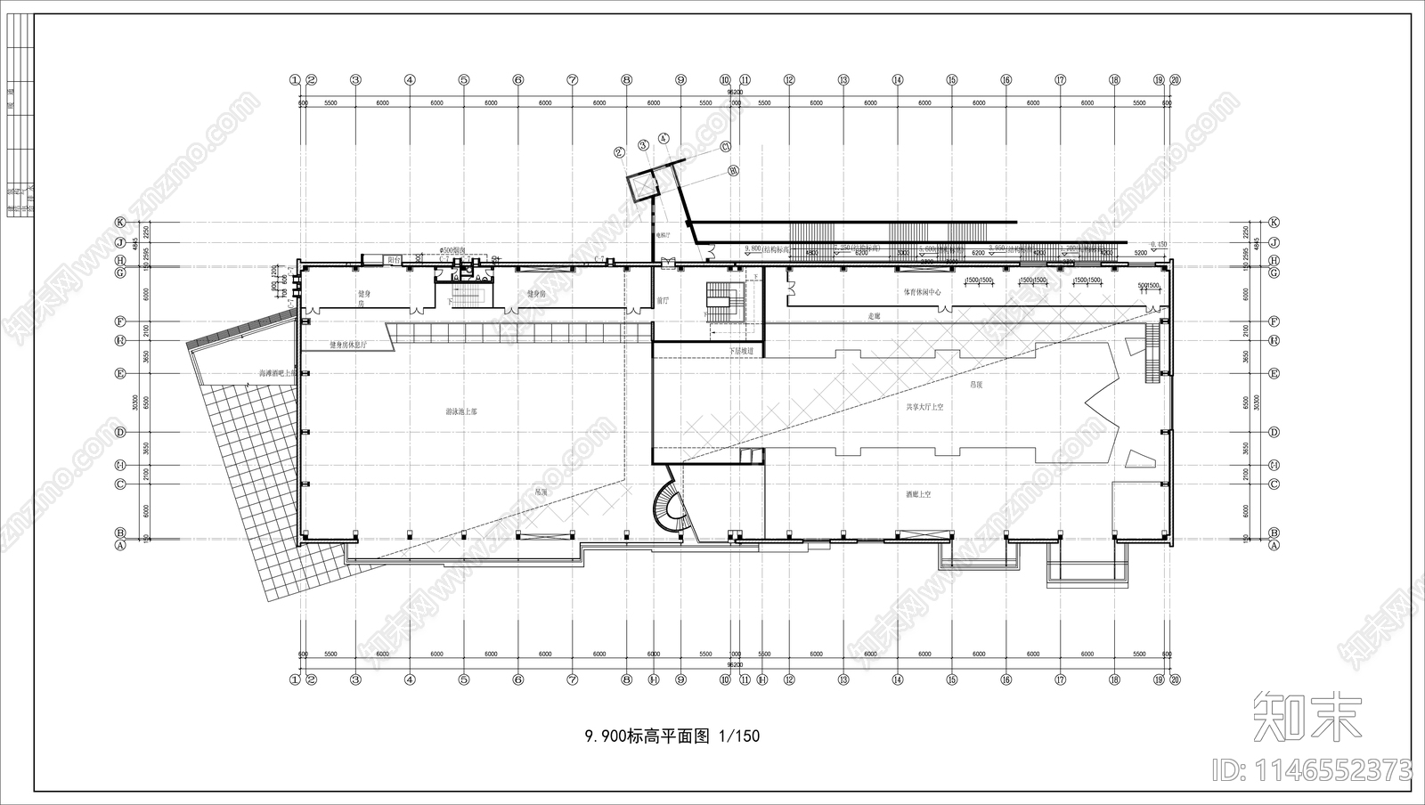 某游泳馆建筑平面图cad施工图下载【ID:1146552373】
