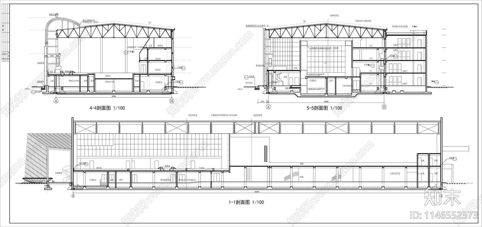 某游泳馆建筑平面图cad施工图下载【ID:1146552373】