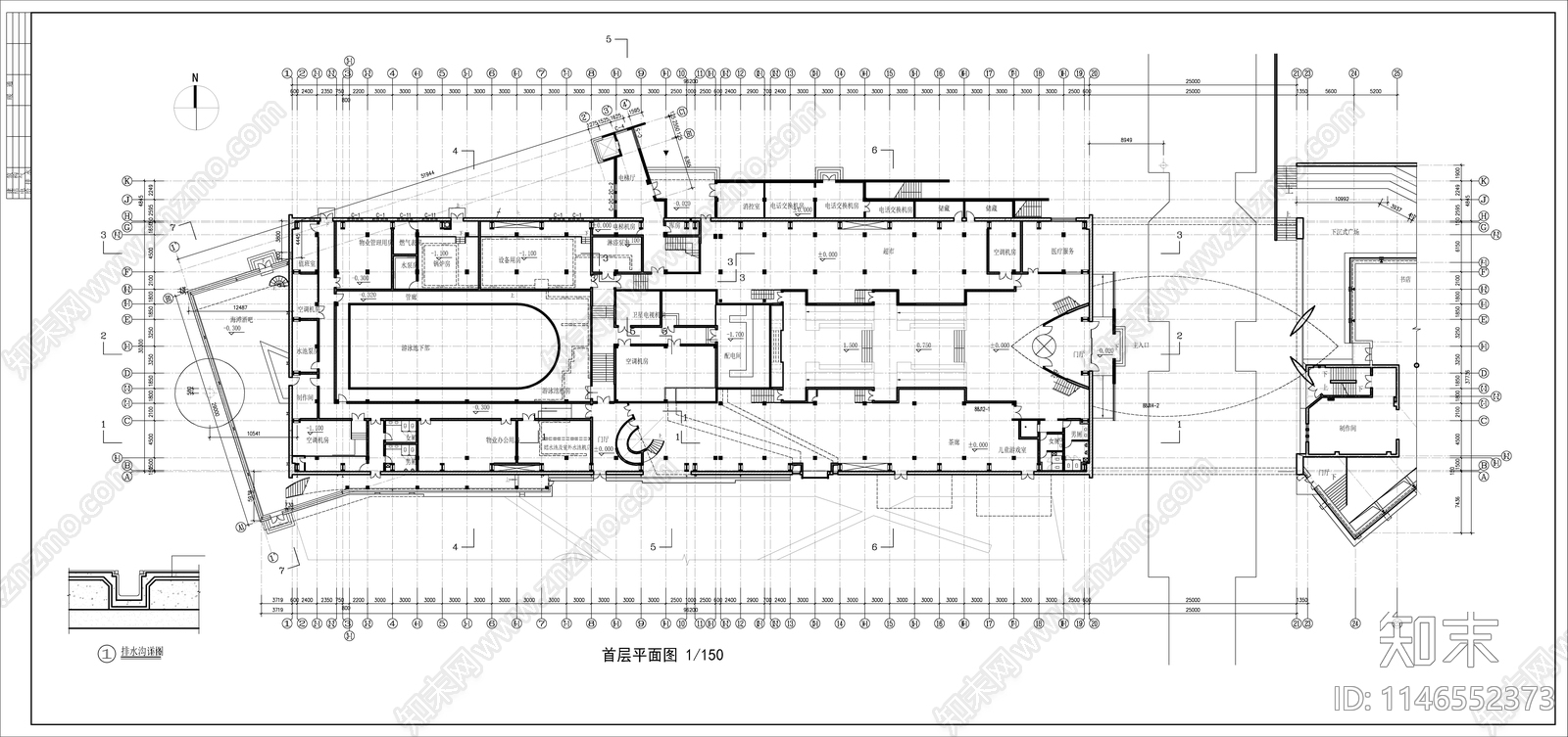 某游泳馆建筑平面图施工图下载【ID:1146552373】