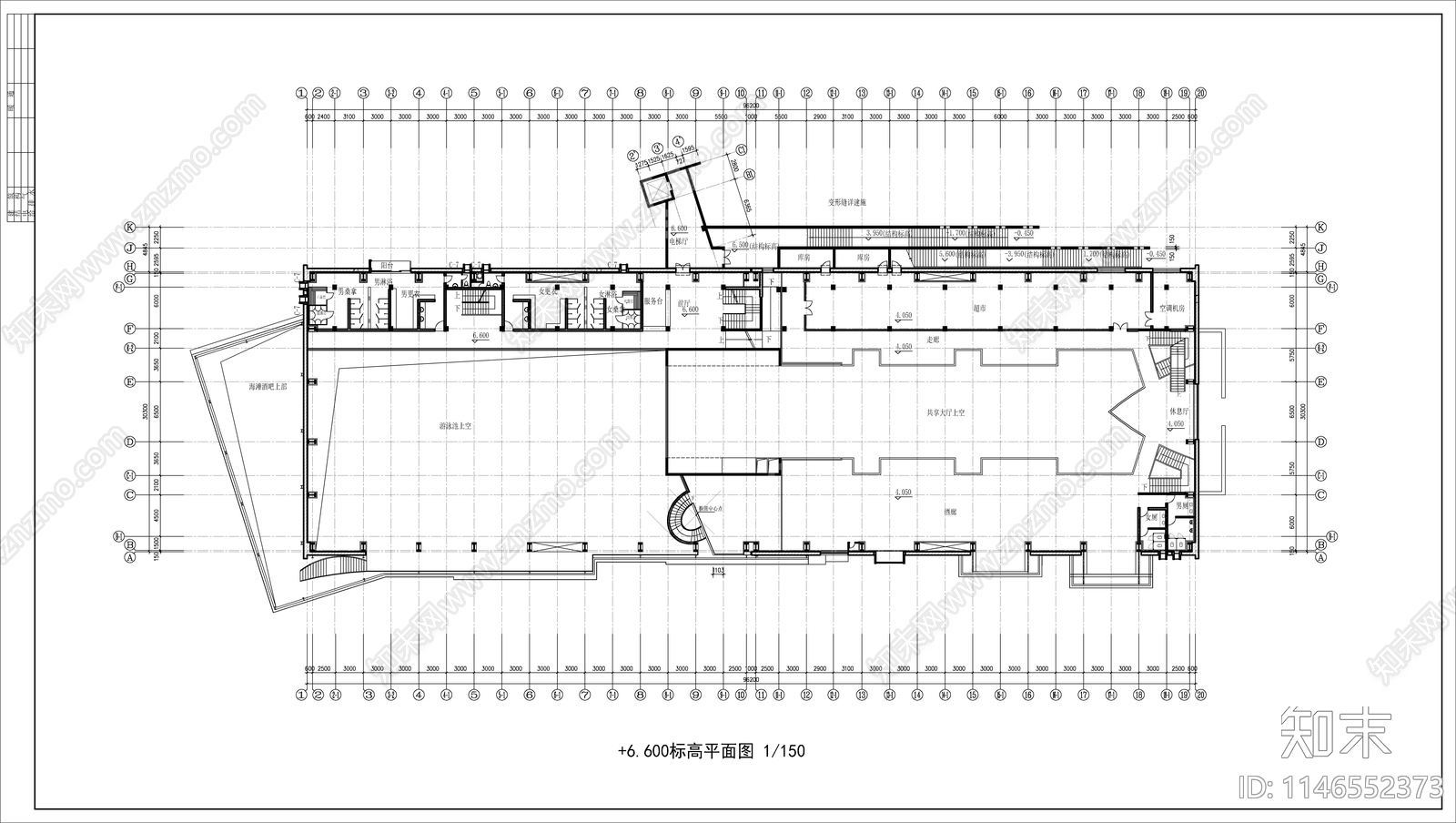 某游泳馆建筑平面图cad施工图下载【ID:1146552373】