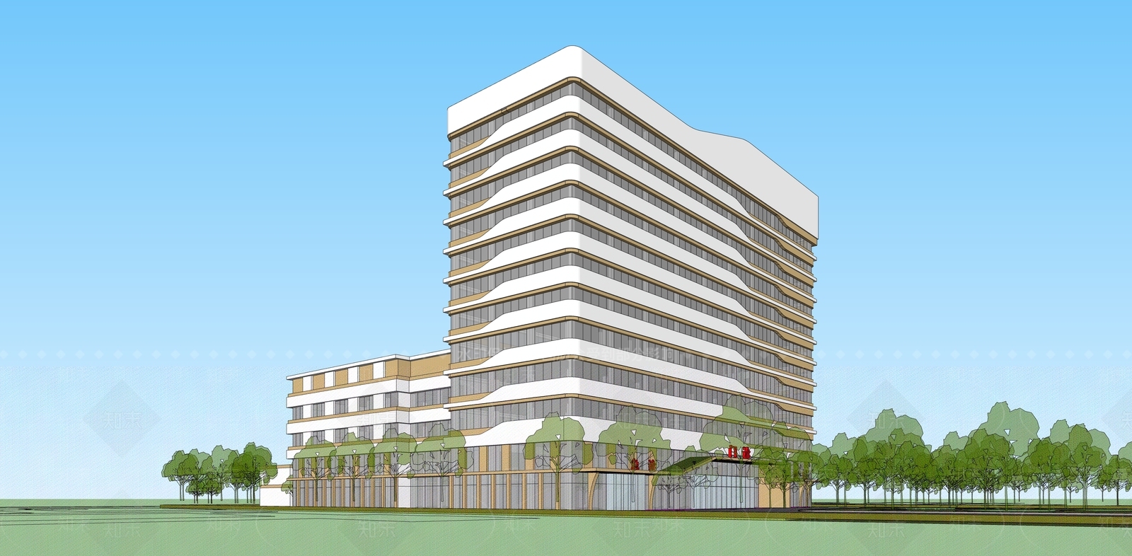 现代医疗建筑SU模型下载【ID:1146552586】
