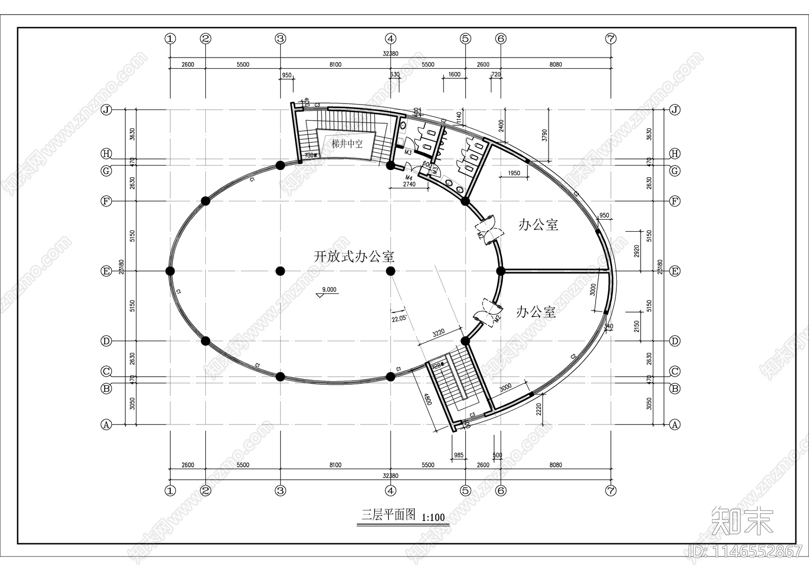 现代办公楼建筑cad施工图下载【ID:1146552867】