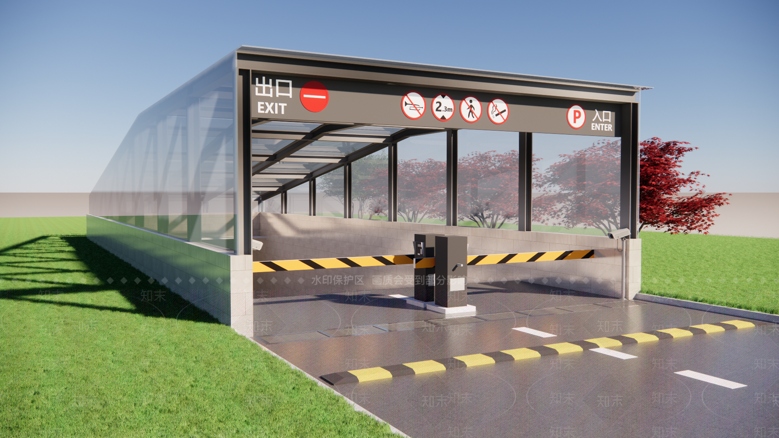 现代地下车库出入口SU模型下载【ID:1146554156】