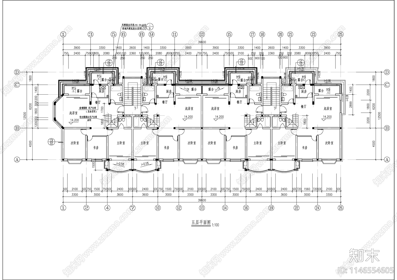 员工住宅楼建筑cad施工图下载【ID:1146554605】