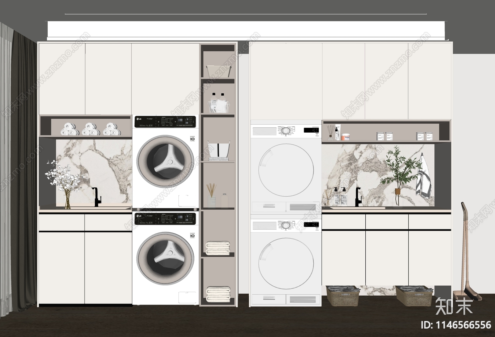 现代洗衣机柜SU模型下载【ID:1146566556】