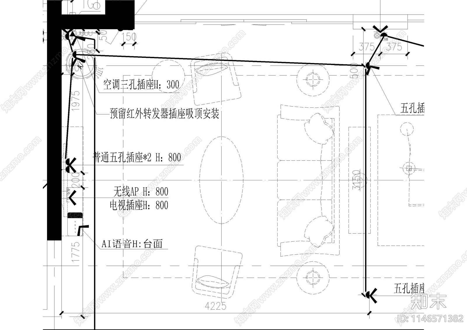 样板房强弱电标准插座cad施工图下载【ID:1146571382】
