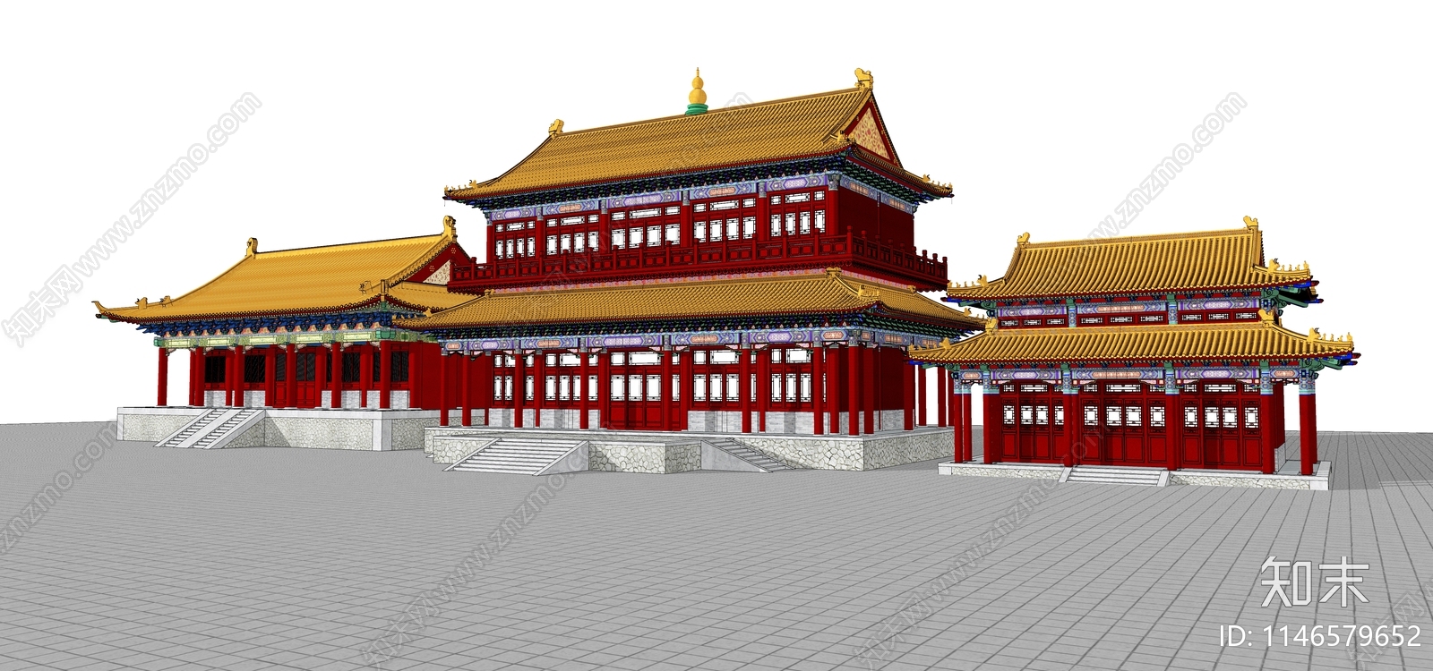 中式寺庙大殿建筑SU模型下载【ID:1146579652】