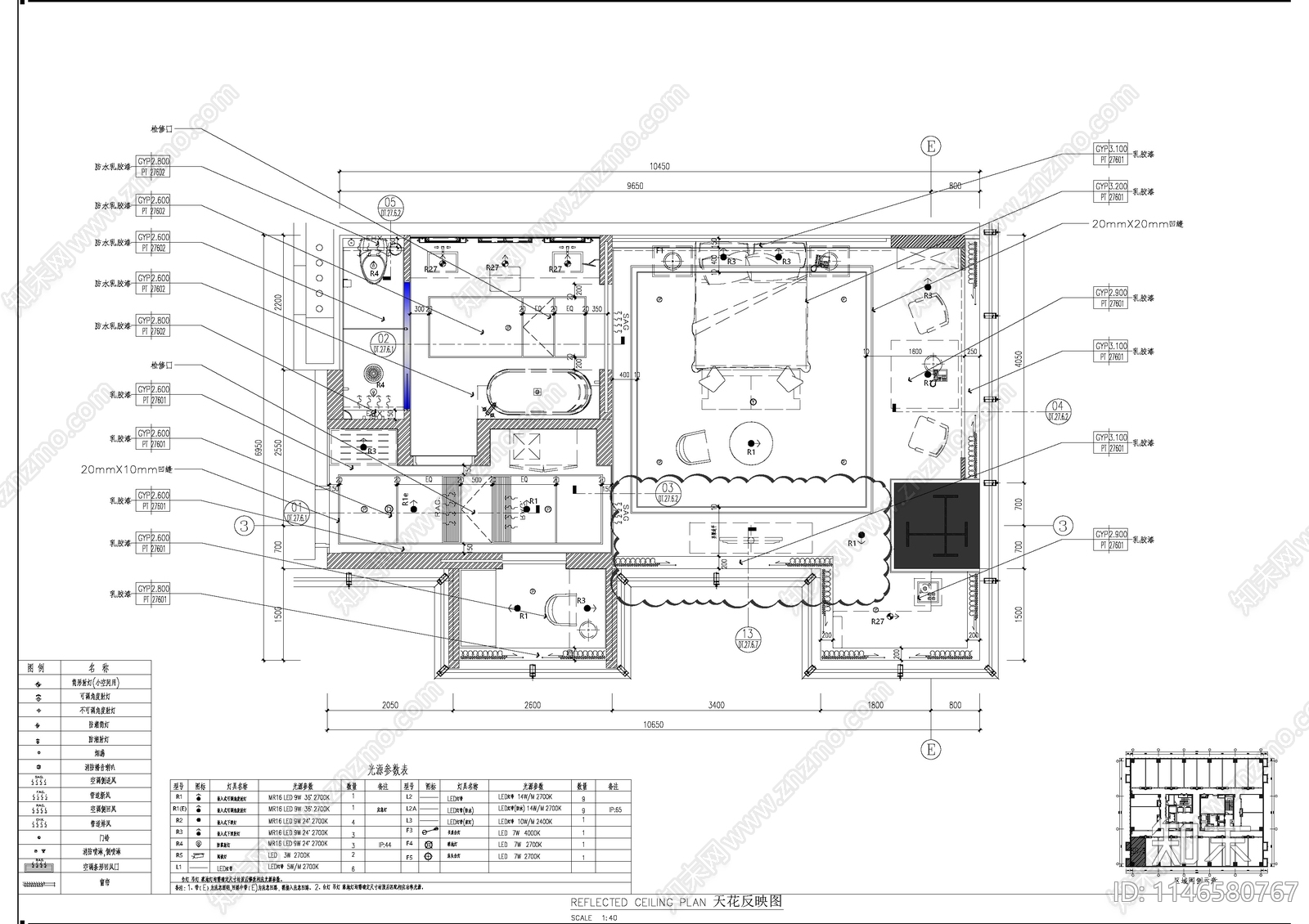 星级酒店标准大床房室内cad施工图下载【ID:1146580767】