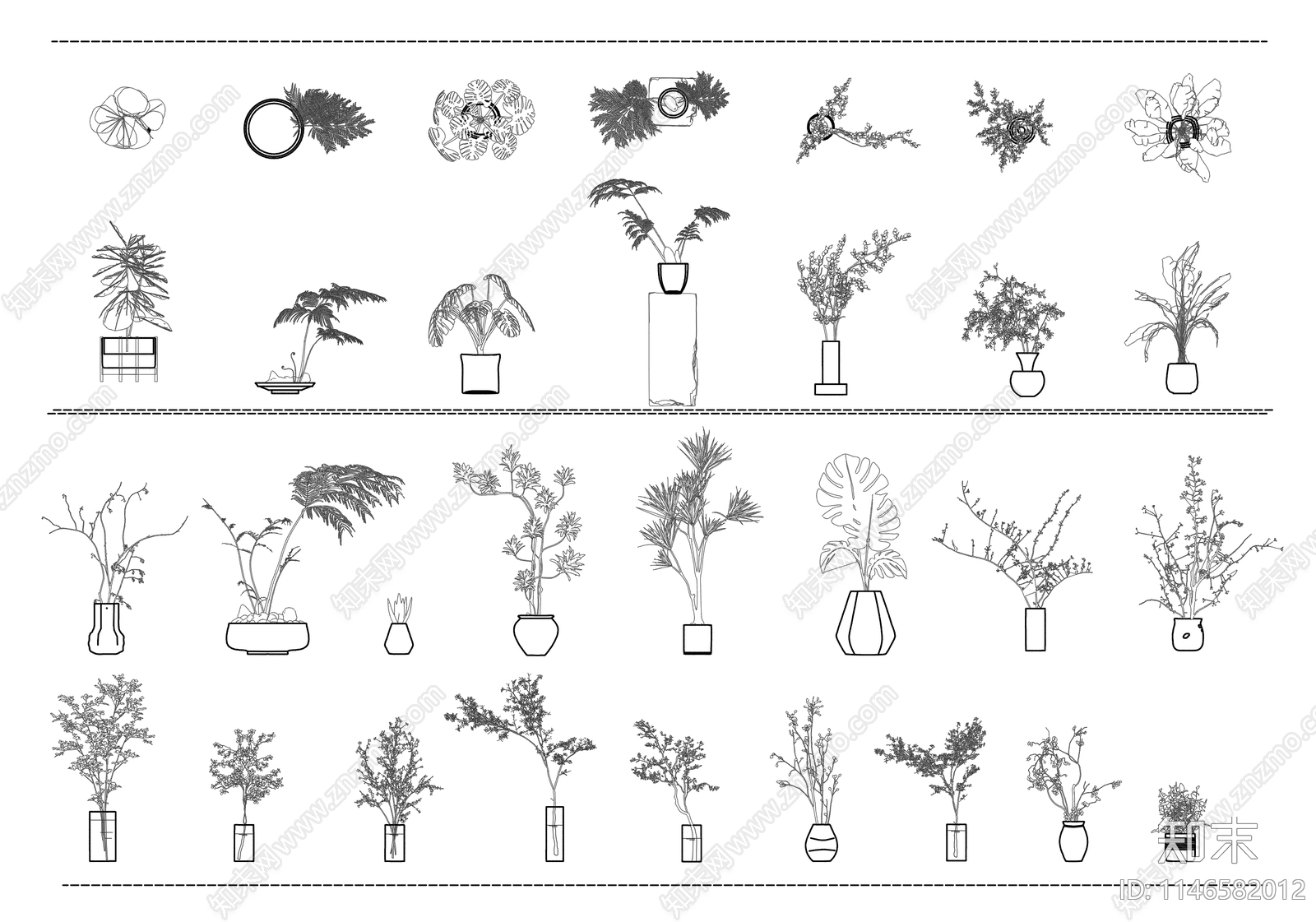 现代绿植盆栽水培图库施工图下载【ID:1146582012】