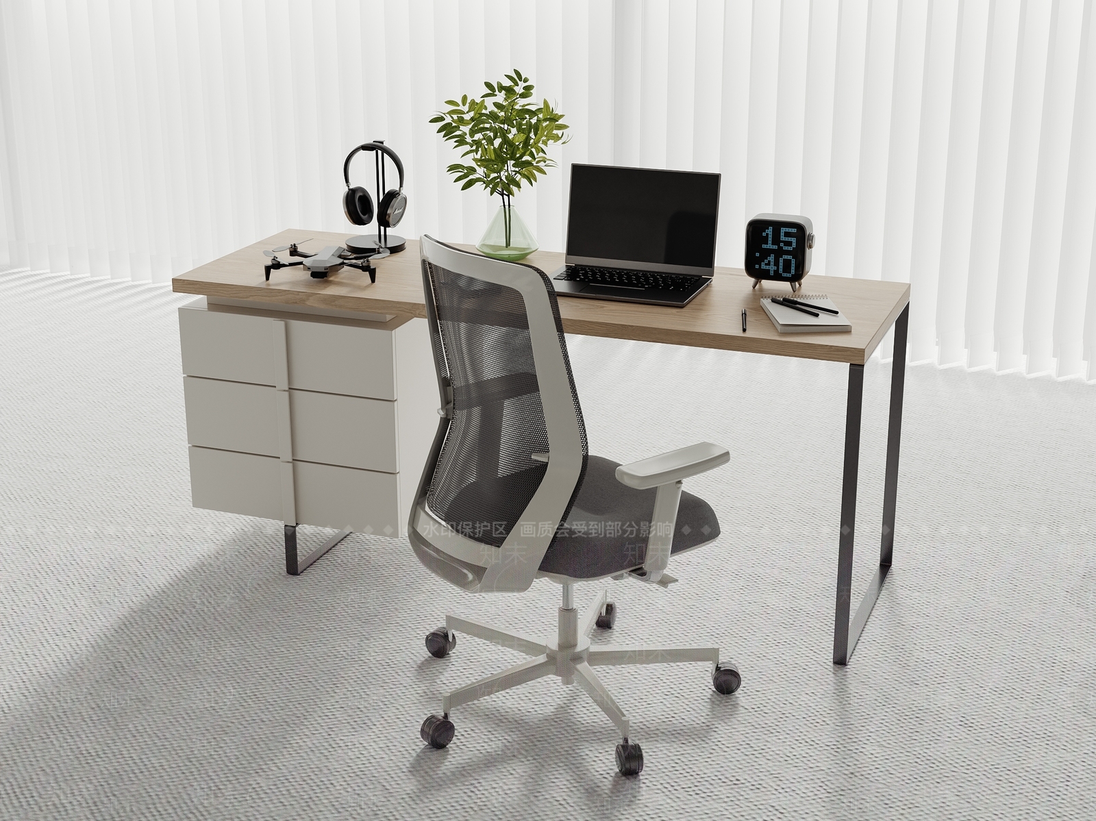 现代办公桌椅组合3D模型下载【ID:1146585660】