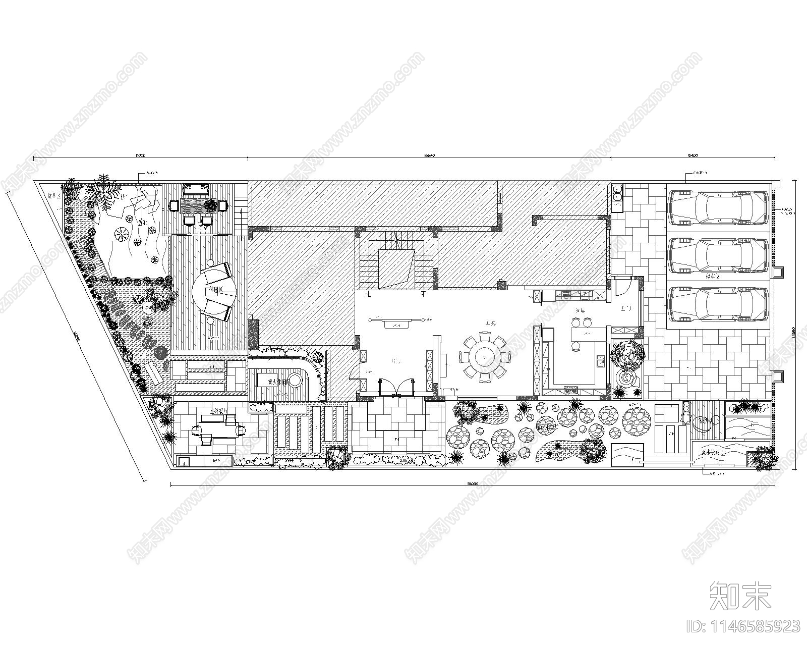 中式别墅庭院平面施工图下载【ID:1146585923】