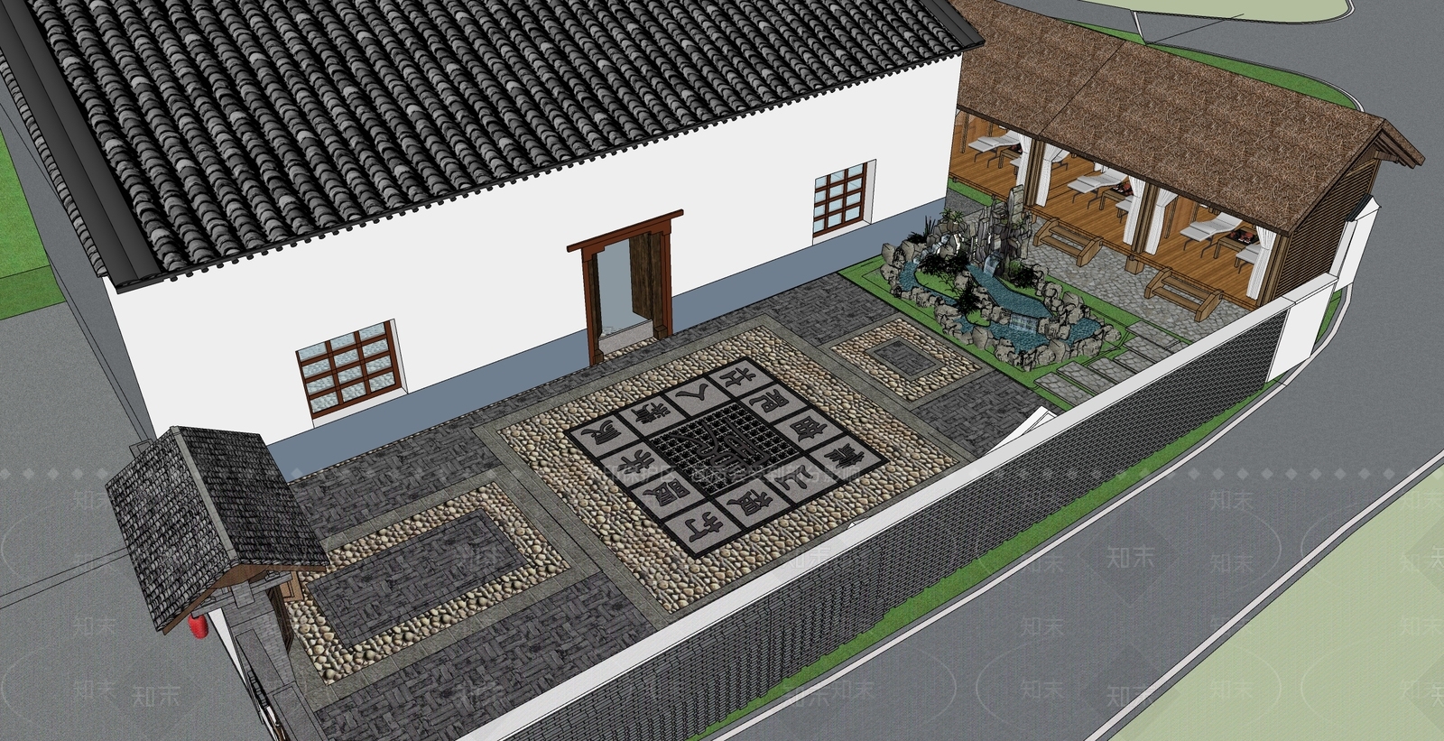 新中式乡村庭院SU模型下载【ID:1146589263】