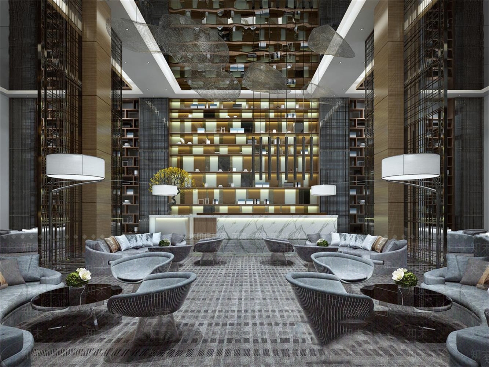 现代酒店休息区3D模型下载【ID:1146589980】