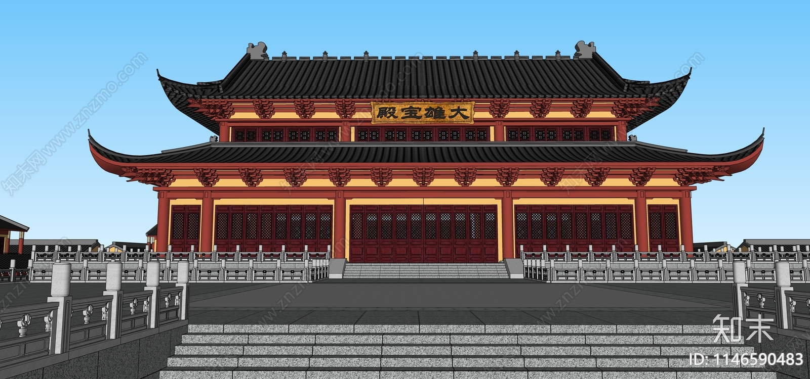 中式寺庙建筑SU模型下载【ID:1146590483】