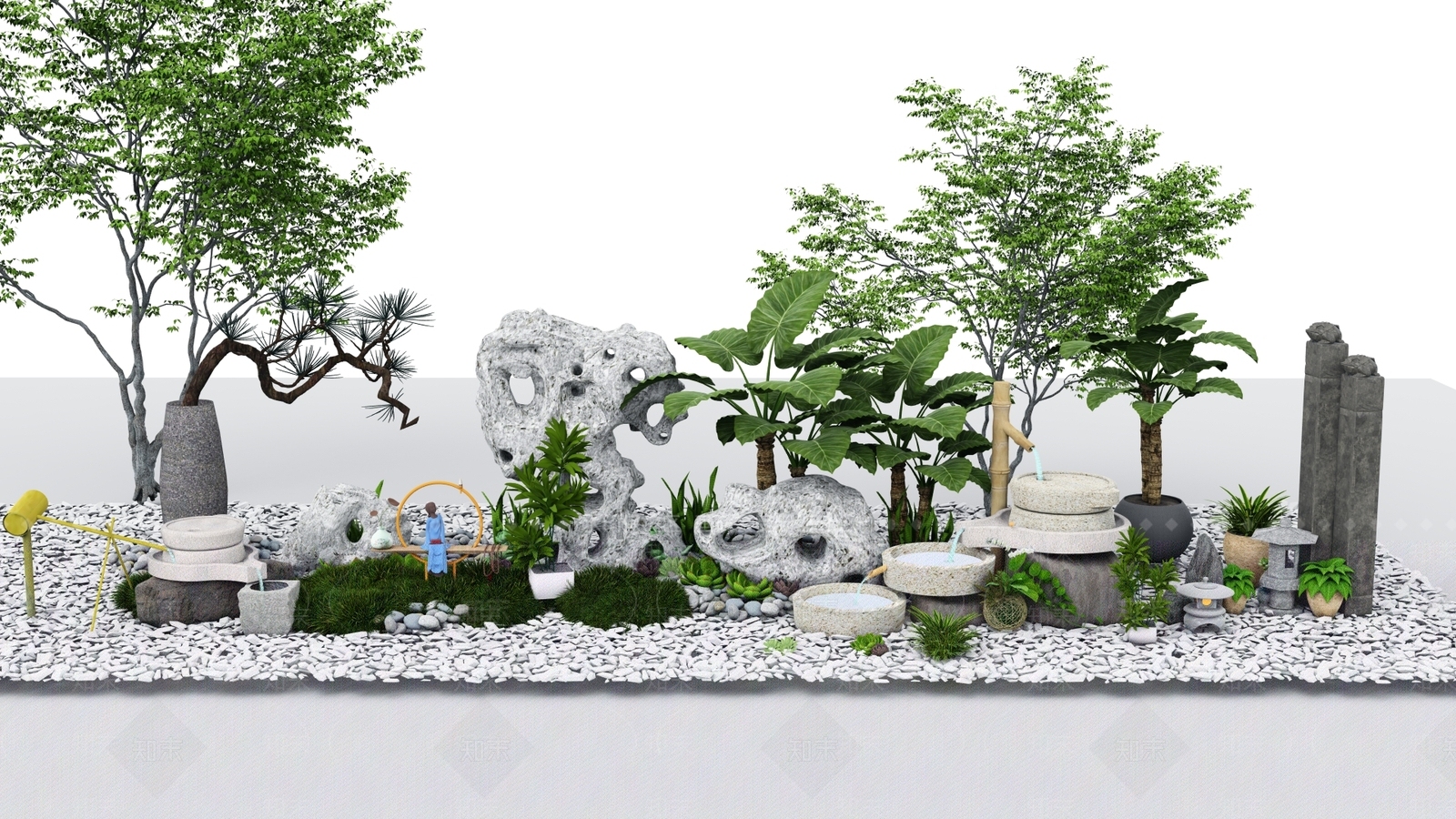 新中式庭院小品SU模型下载【ID:1146594631】