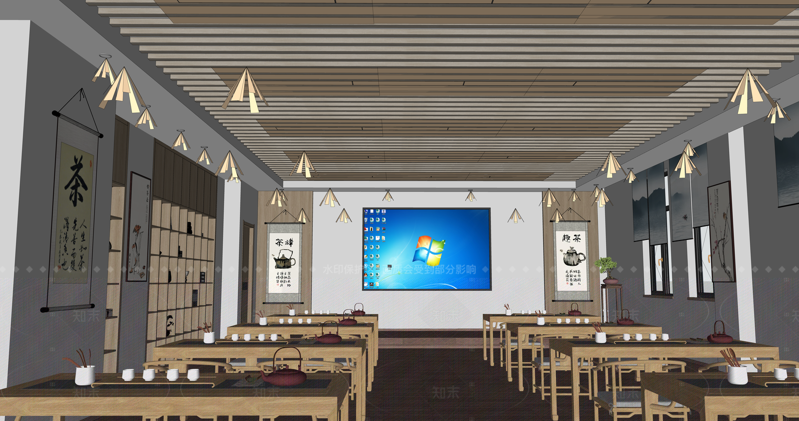新中式茶艺教室SU模型下载【ID:1146600307】