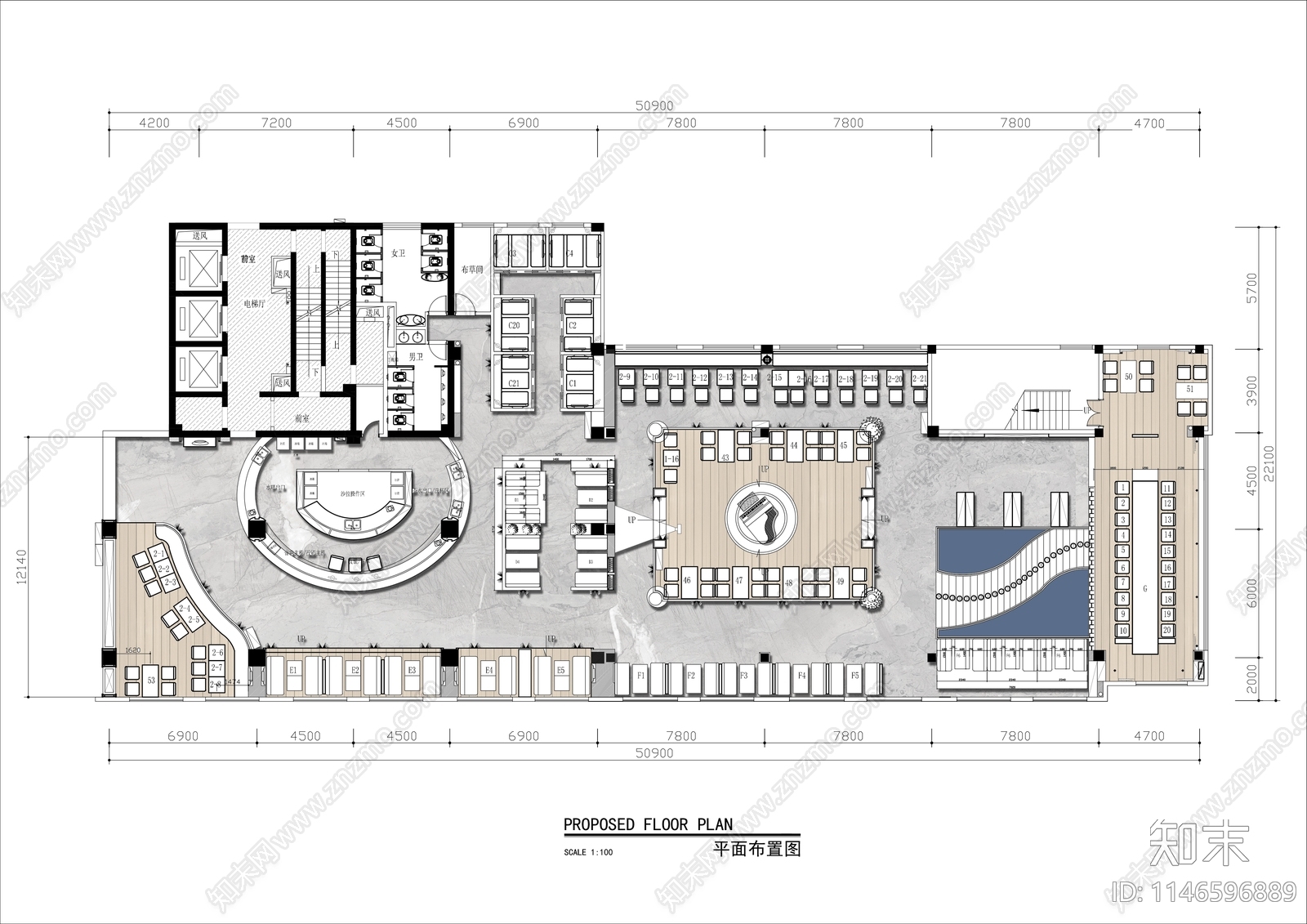 800㎡音乐餐厅平面施工图下载【ID:1146596889】