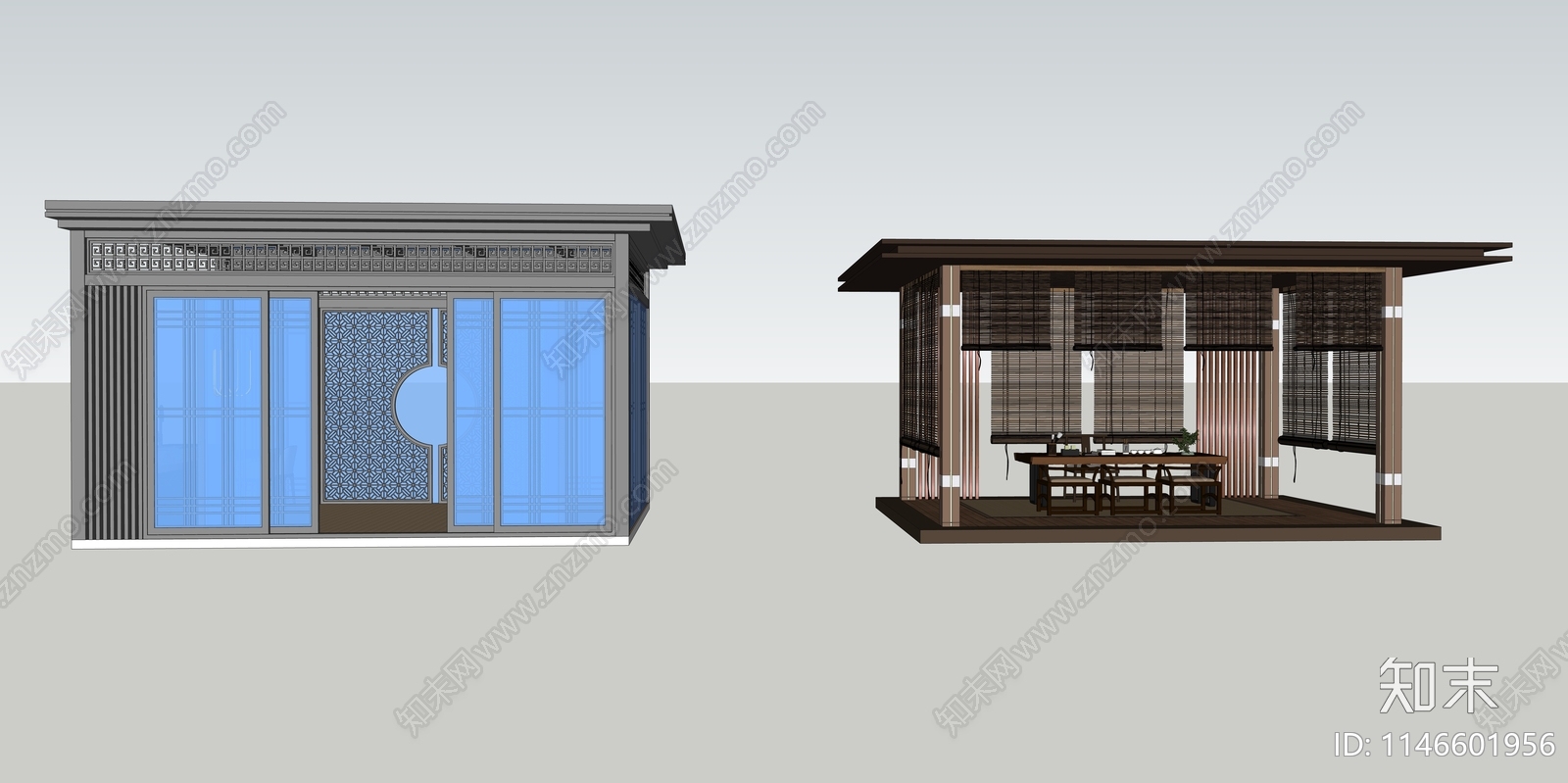 新中式阳光房SU模型下载【ID:1146601956】