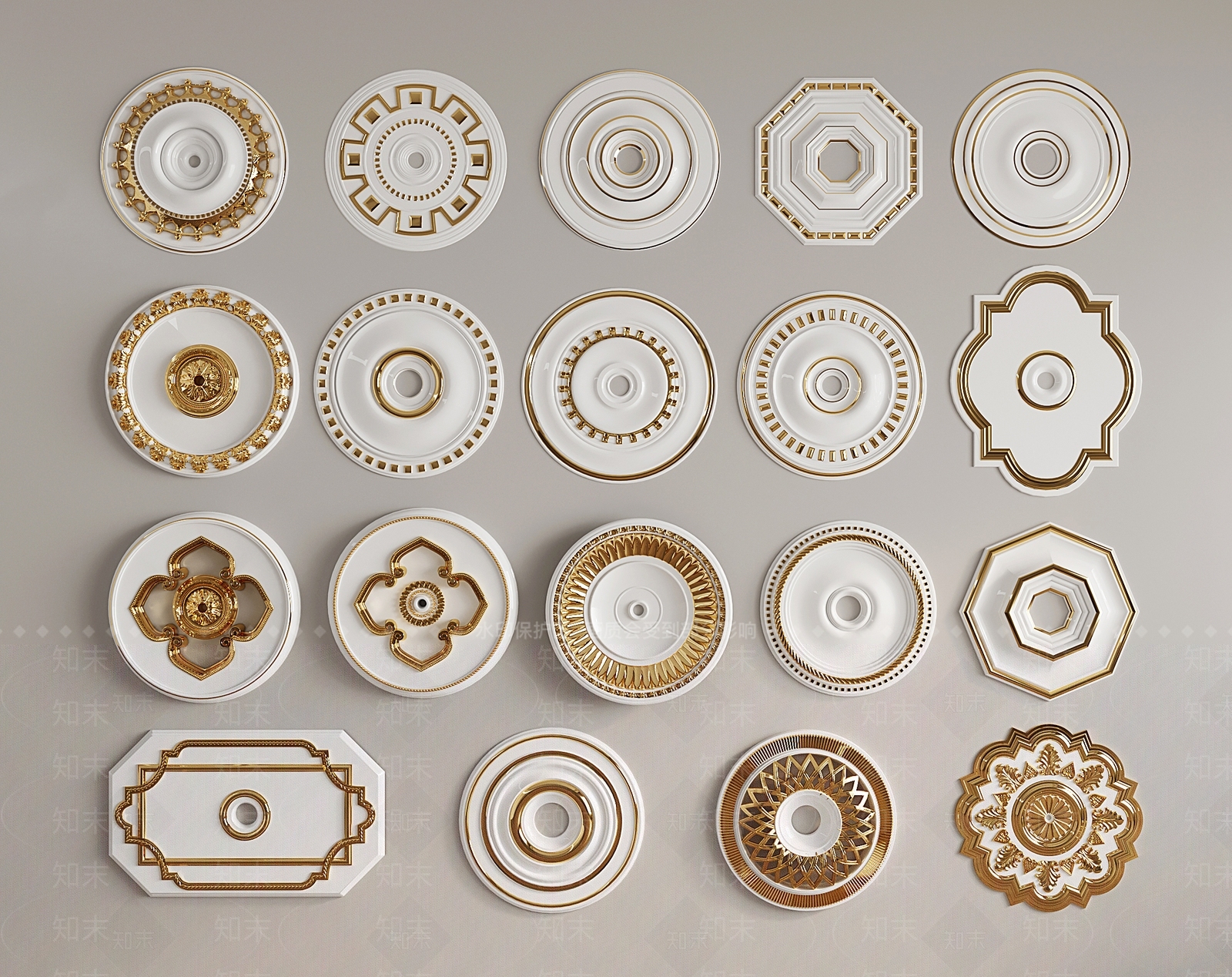 简欧雕花灯盘组合3D模型下载【ID:1146605069】