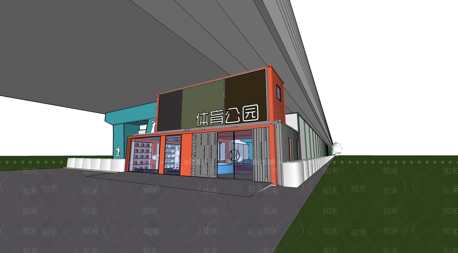 现代集装箱体育商铺SU模型下载【ID:1149637004】