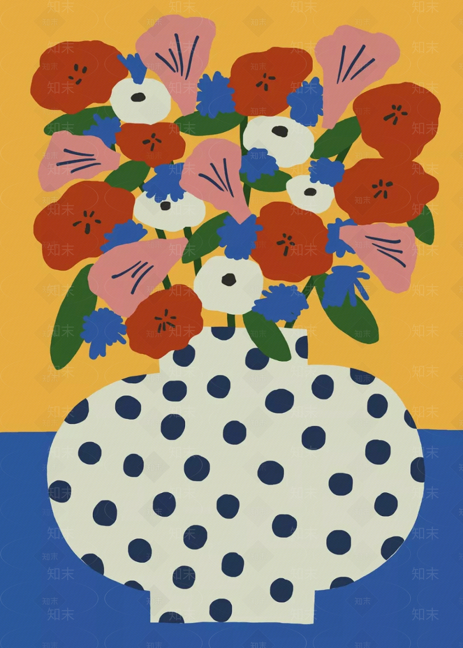 多彩花朵波点花瓶装饰画贴图下载【ID:1146611595】