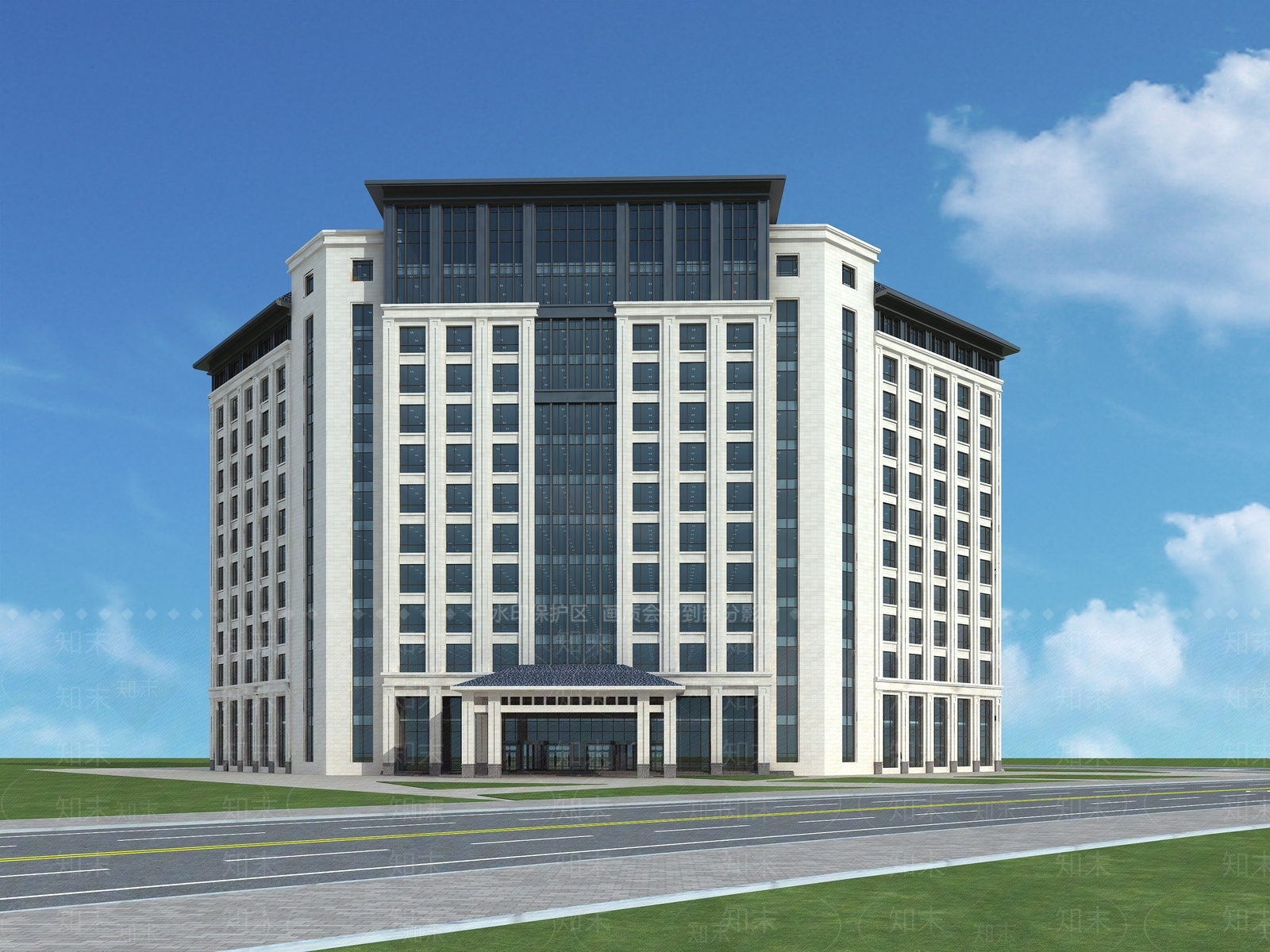 新中式风格高层办公楼SU模型下载【ID:1146612123】