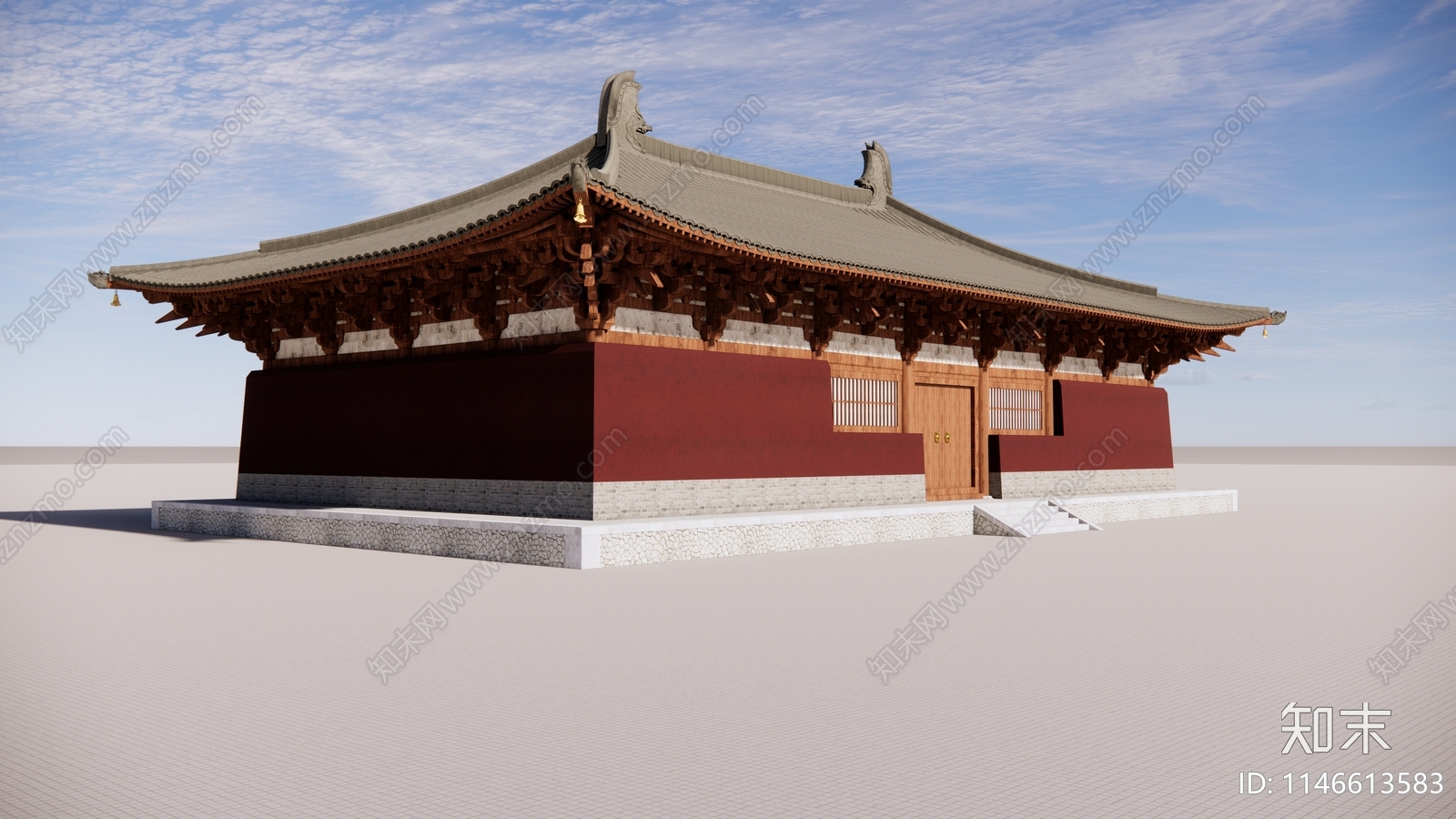 中式寺庙建筑SU模型下载【ID:1146613583】