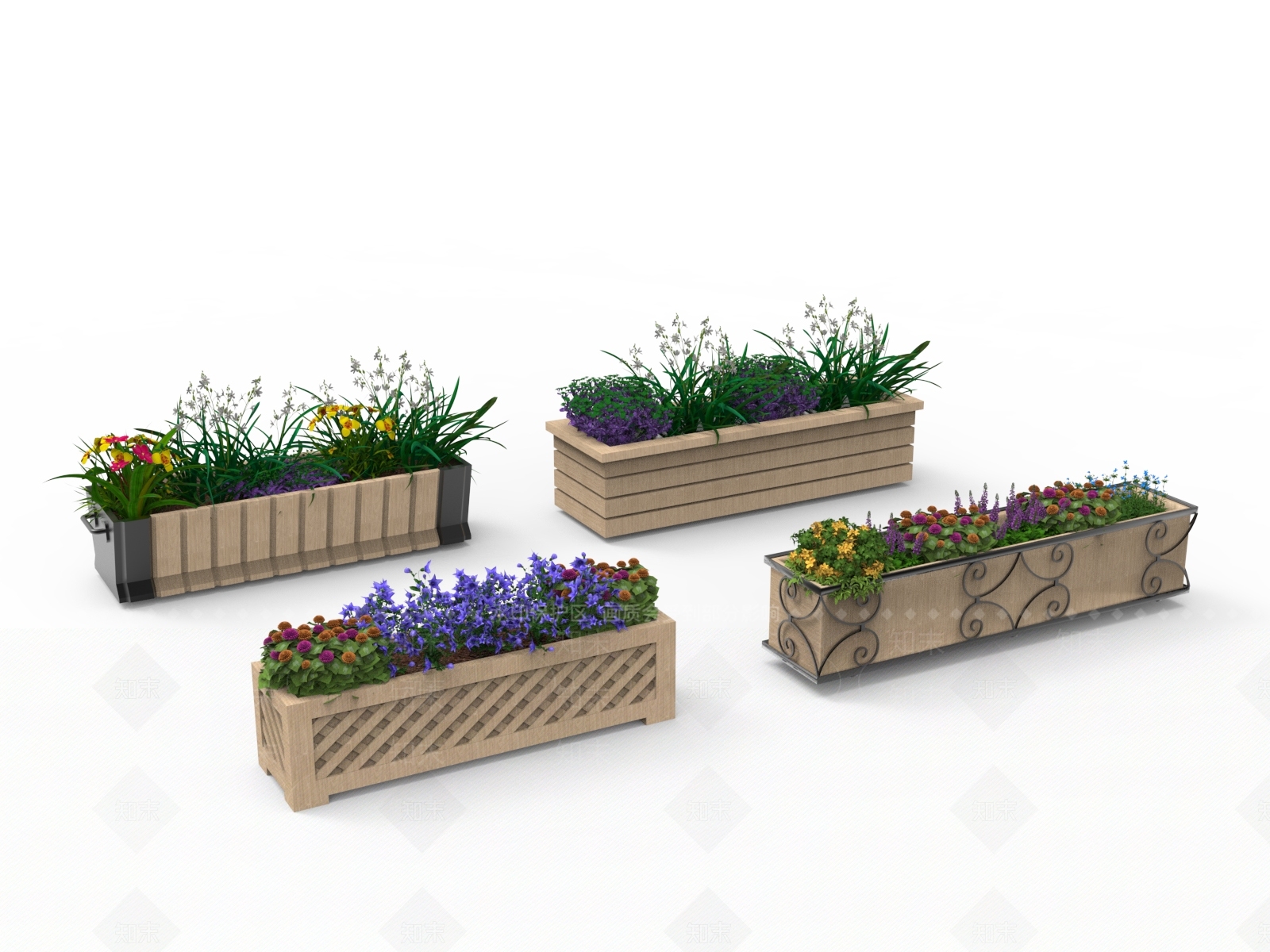 现代木质花箱3D模型下载【ID:1146615451】