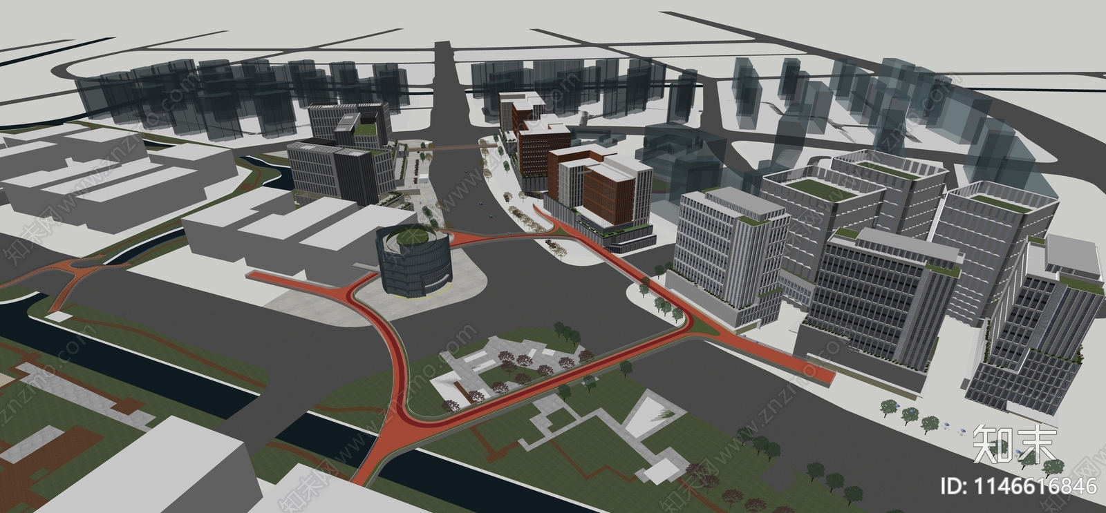 现代办公产业园片区规划SU模型下载【ID:1146616846】