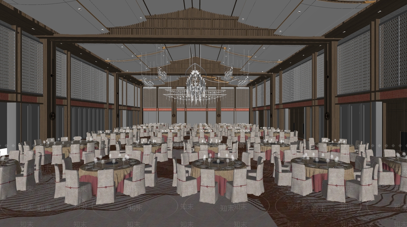 新中式酒店宴会厅SU模型下载【ID:1146619323】