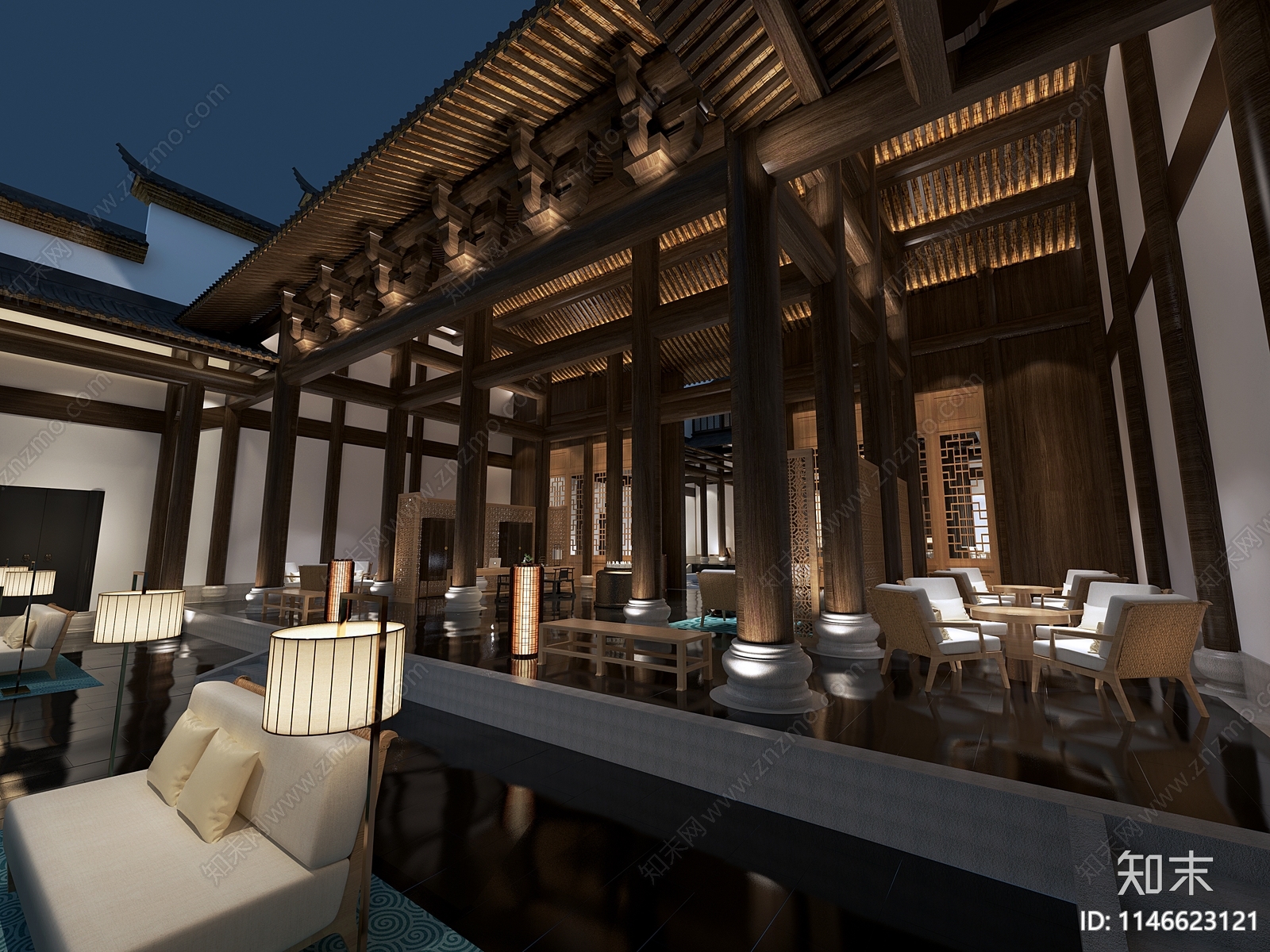 现代酒店休息区3D模型下载【ID:1146623121】