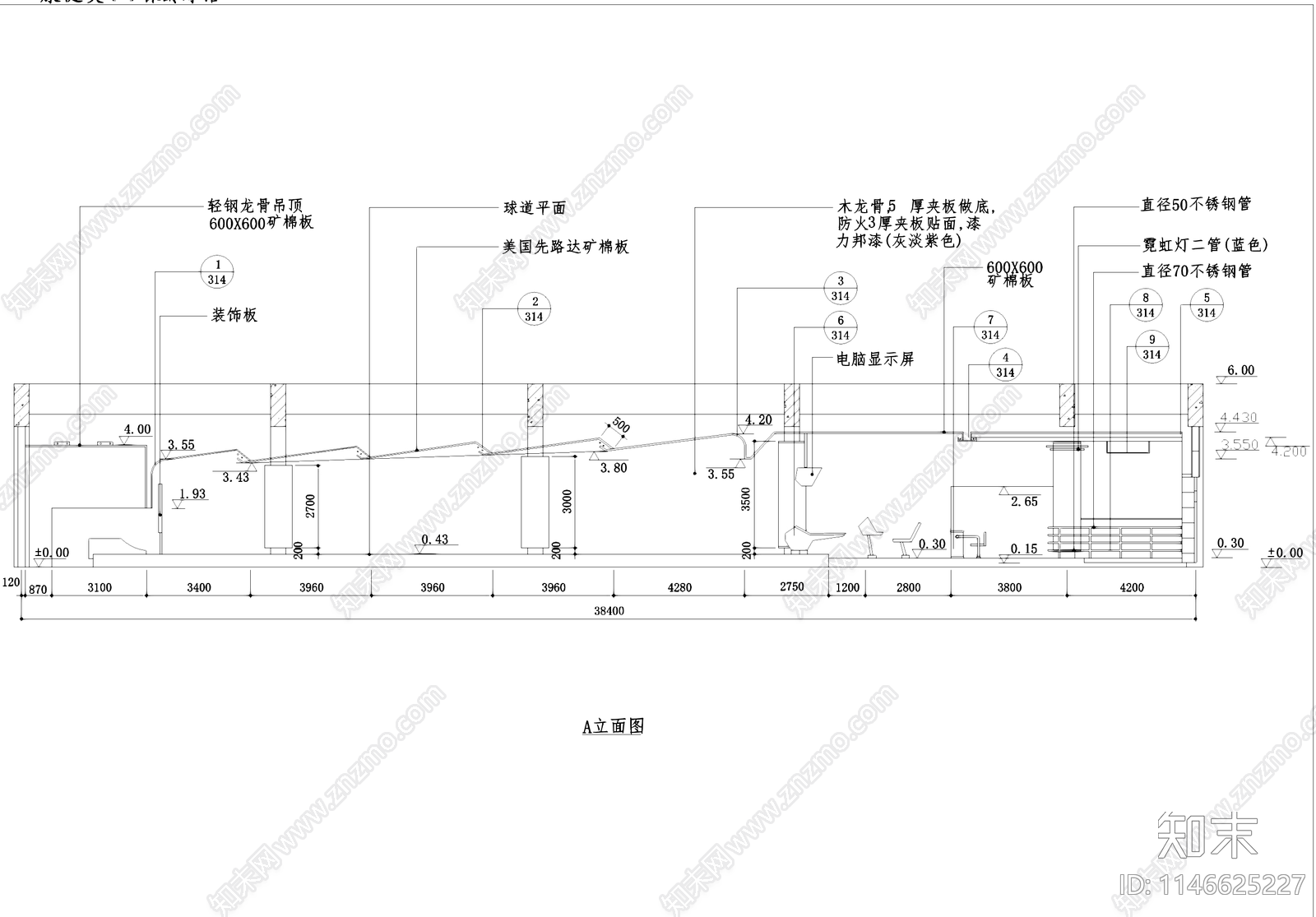 保龄球馆运动中心室内cad施工图下载【ID:1146625227】