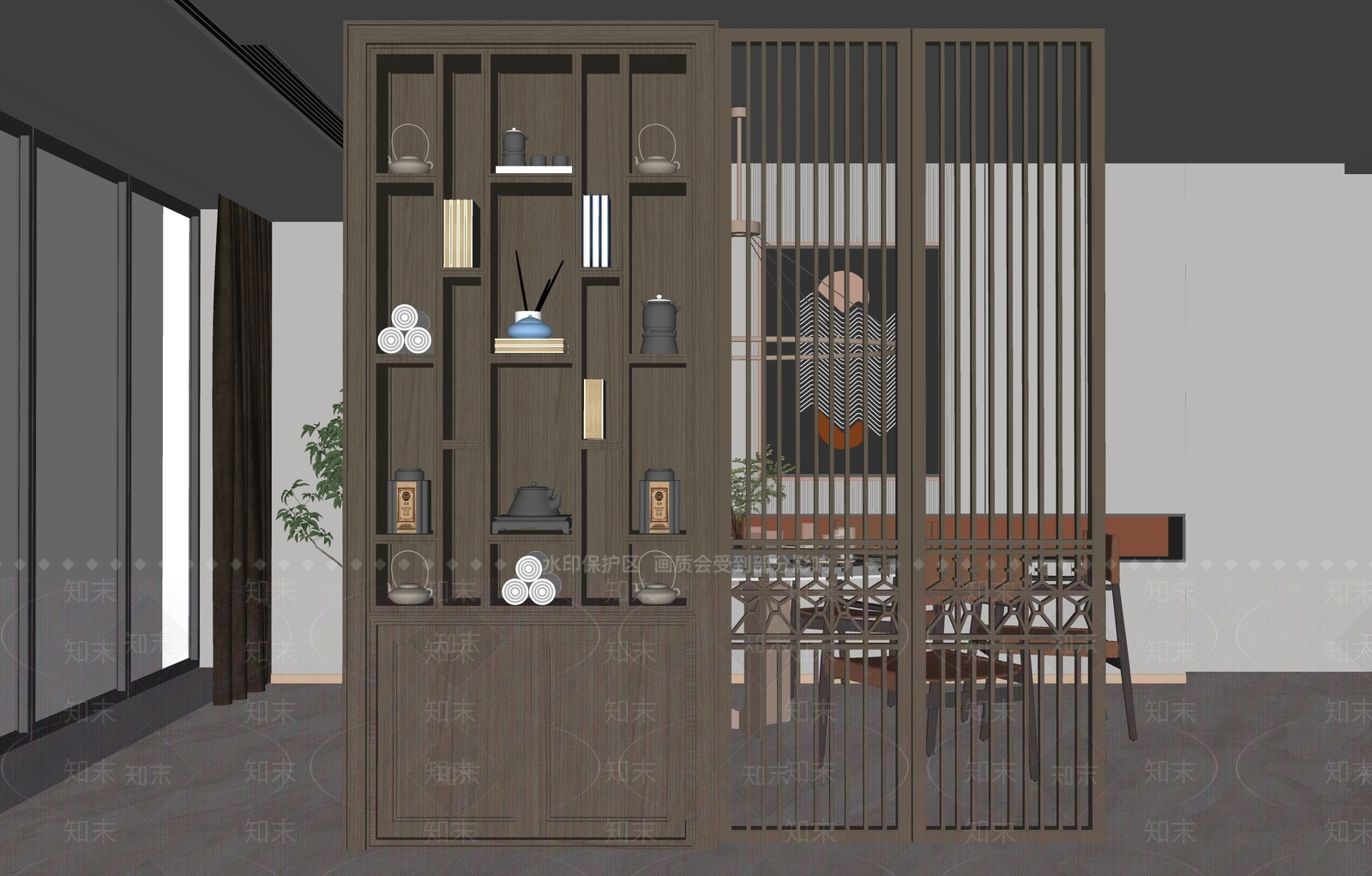 新中式装饰柜SU模型下载【ID:1146631402】