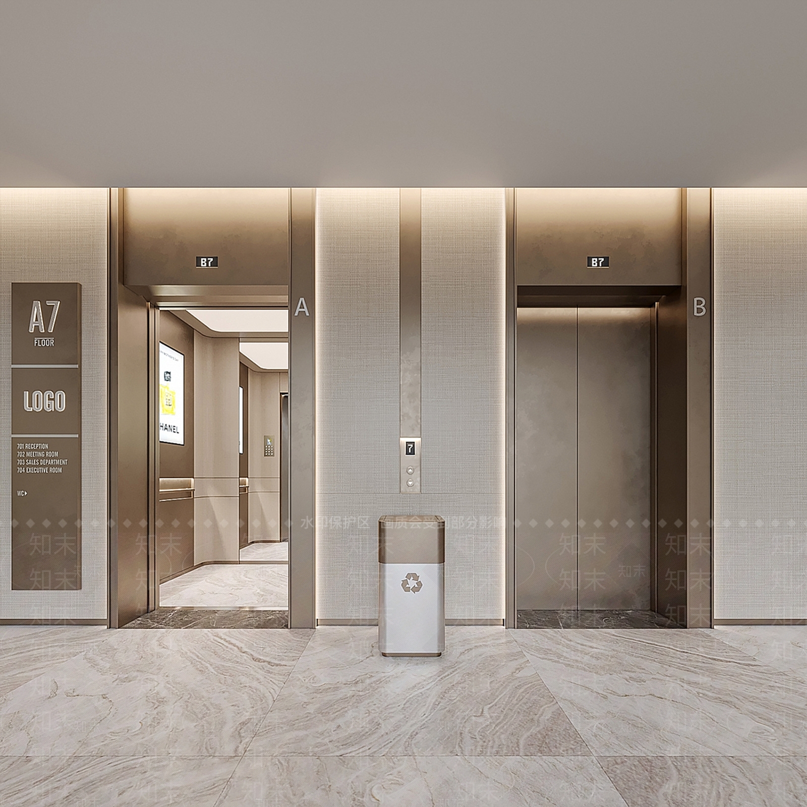 现代电梯间3D模型下载【ID:1146633075】