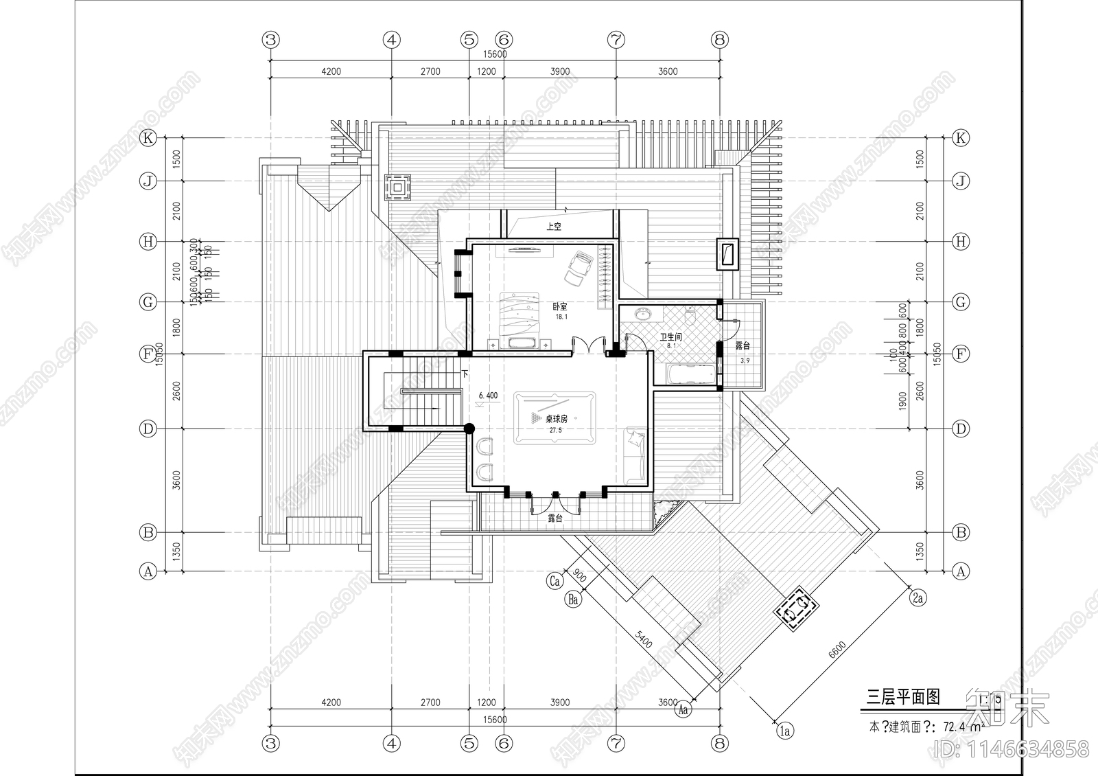 欧式风格别墅建筑cad施工图下载【ID:1146634858】