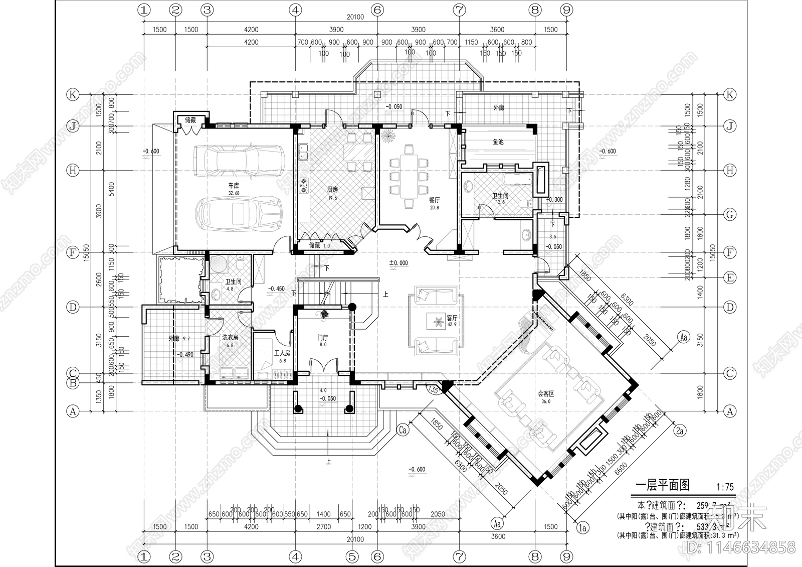 欧式风格别墅建筑cad施工图下载【ID:1146634858】