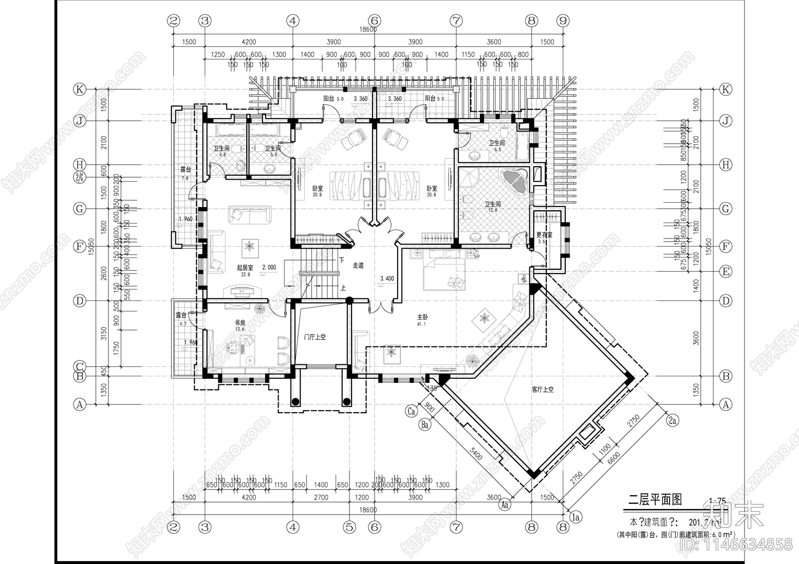 欧式风格别墅建筑cad施工图下载【ID:1146634858】