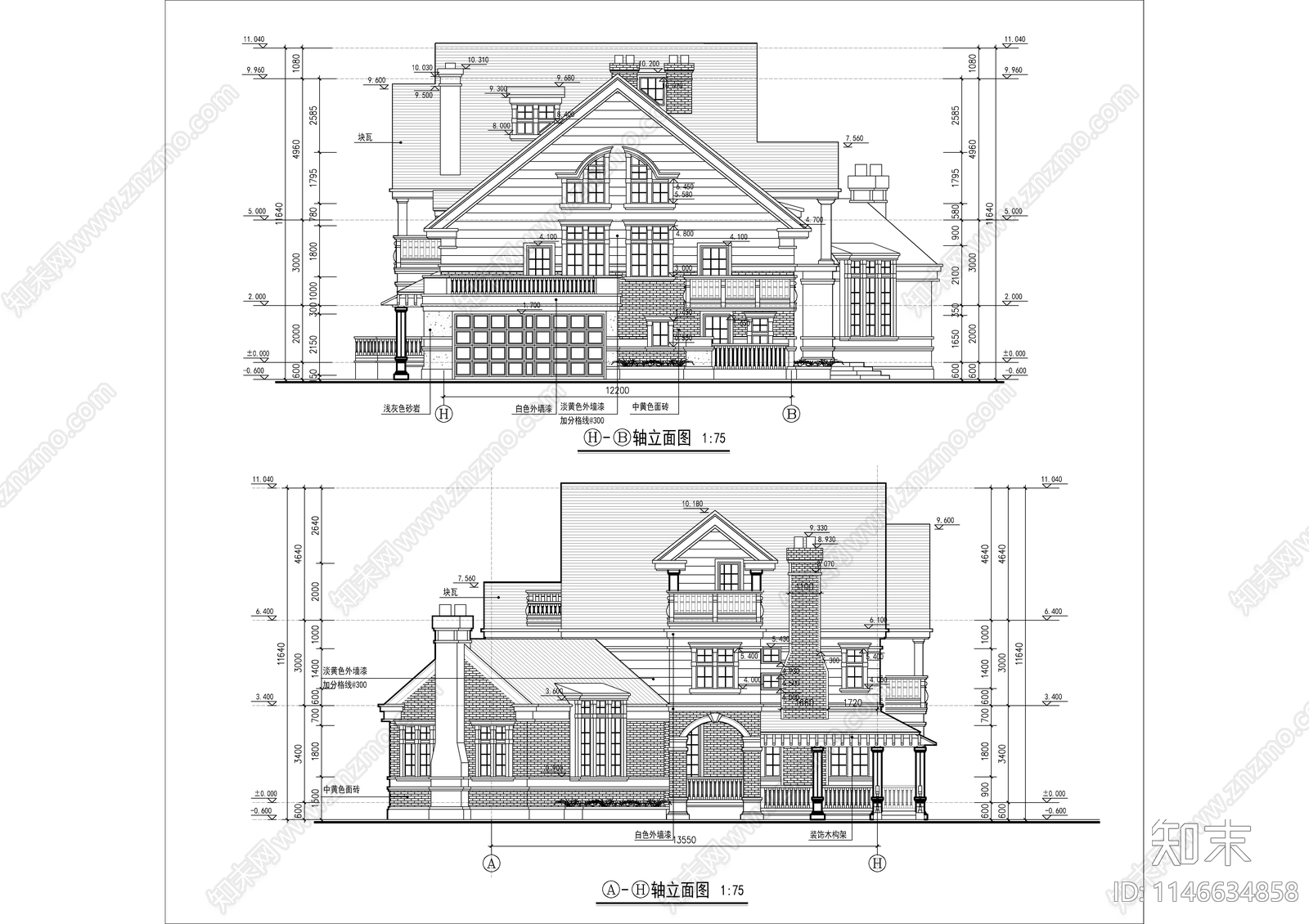 欧式风格别墅建筑cad施工图下载【ID:1146634858】