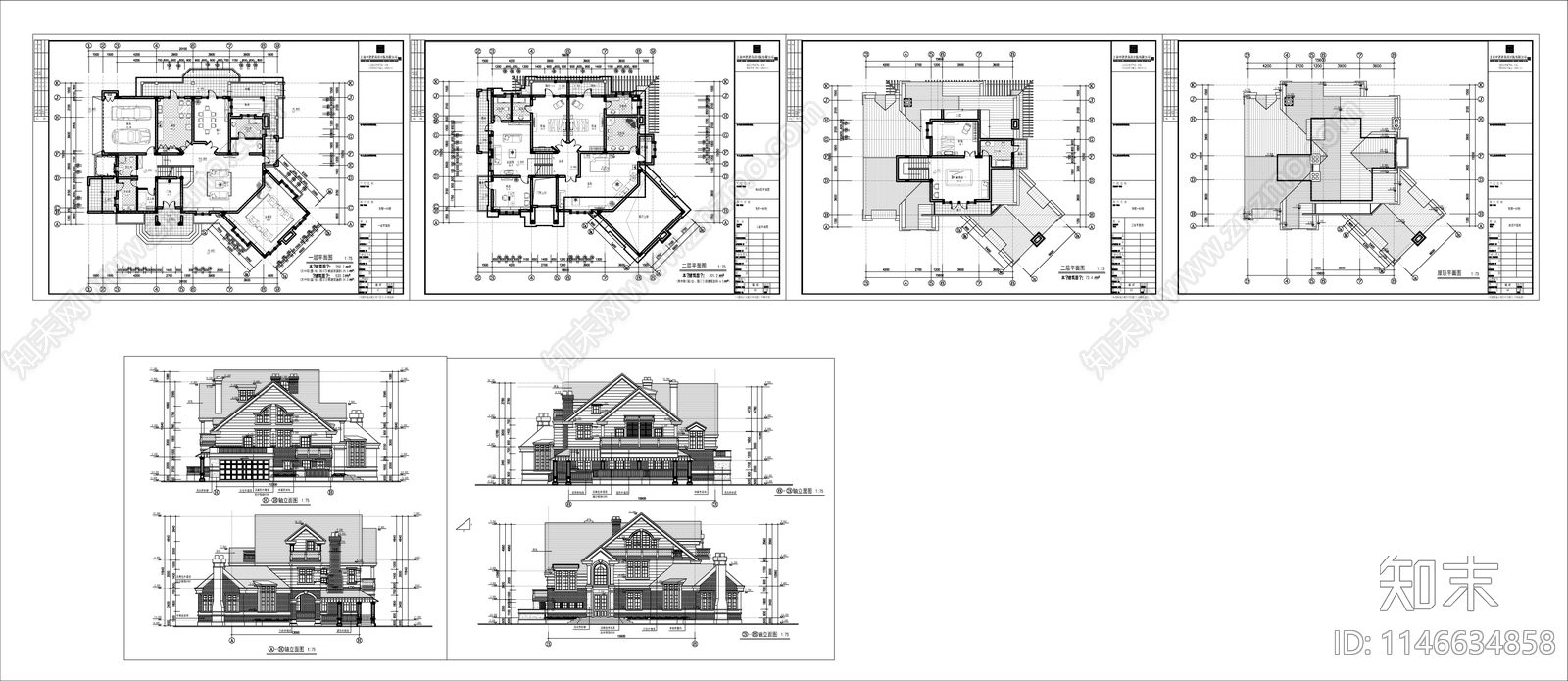 欧式风格别墅建筑cad施工图下载【ID:1146634858】