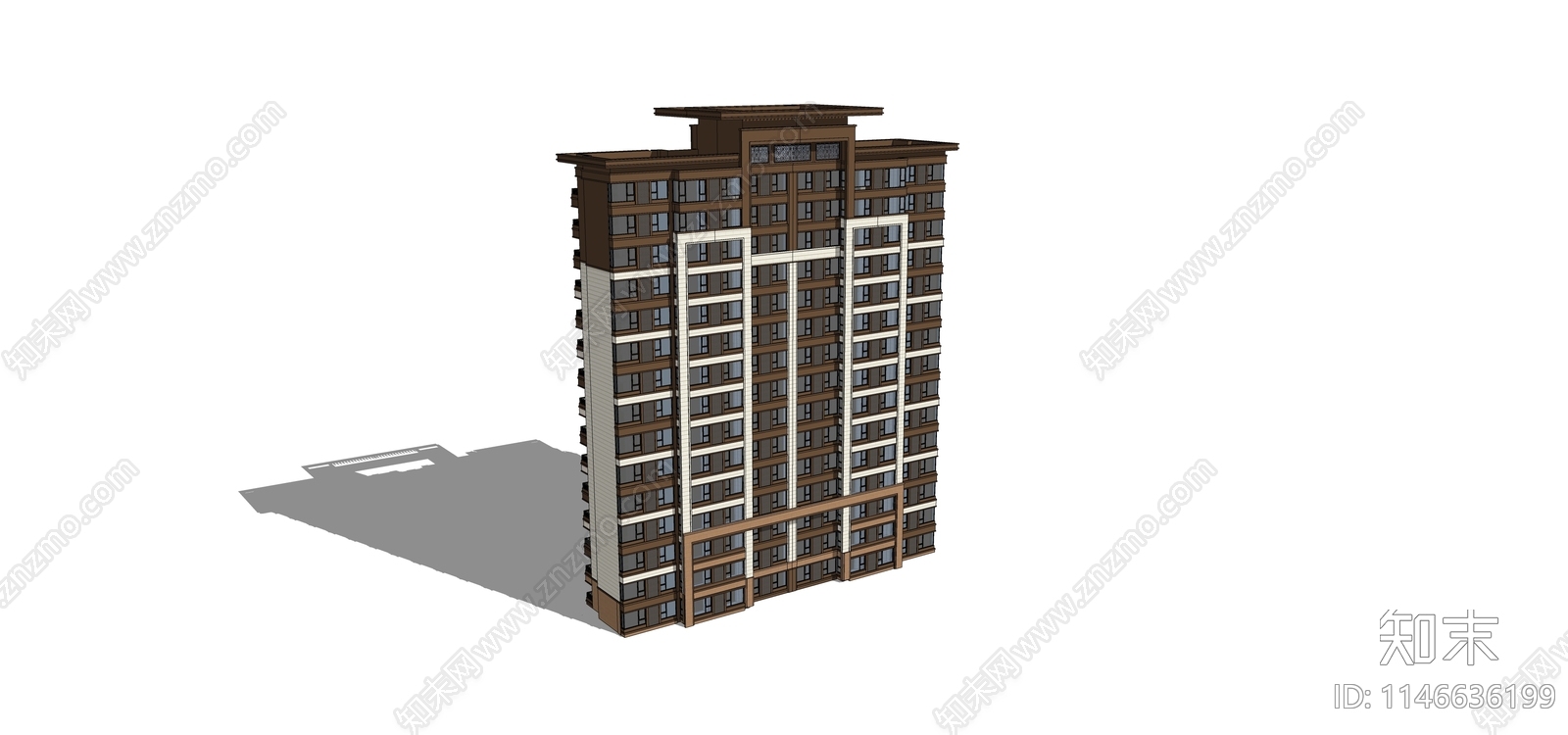 新中式高层住宅楼SU模型下载【ID:1146636199】