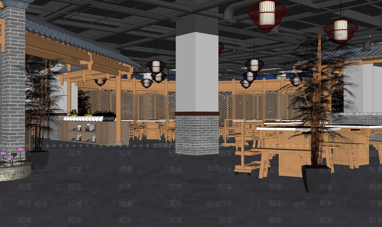 中式风火锅店SU模型下载【ID:1146636761】