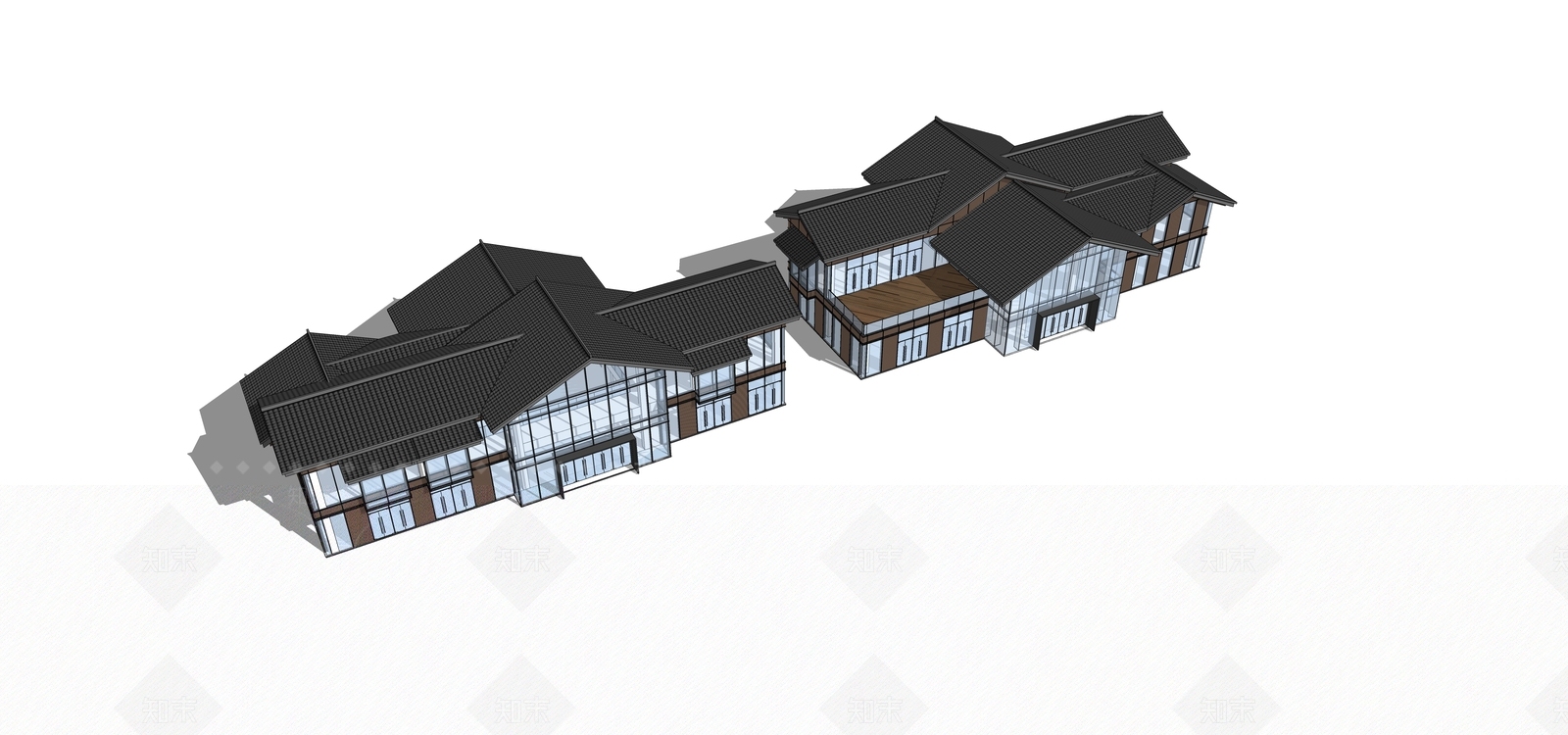 新中式商业建筑组合SU模型下载【ID:1146638073】