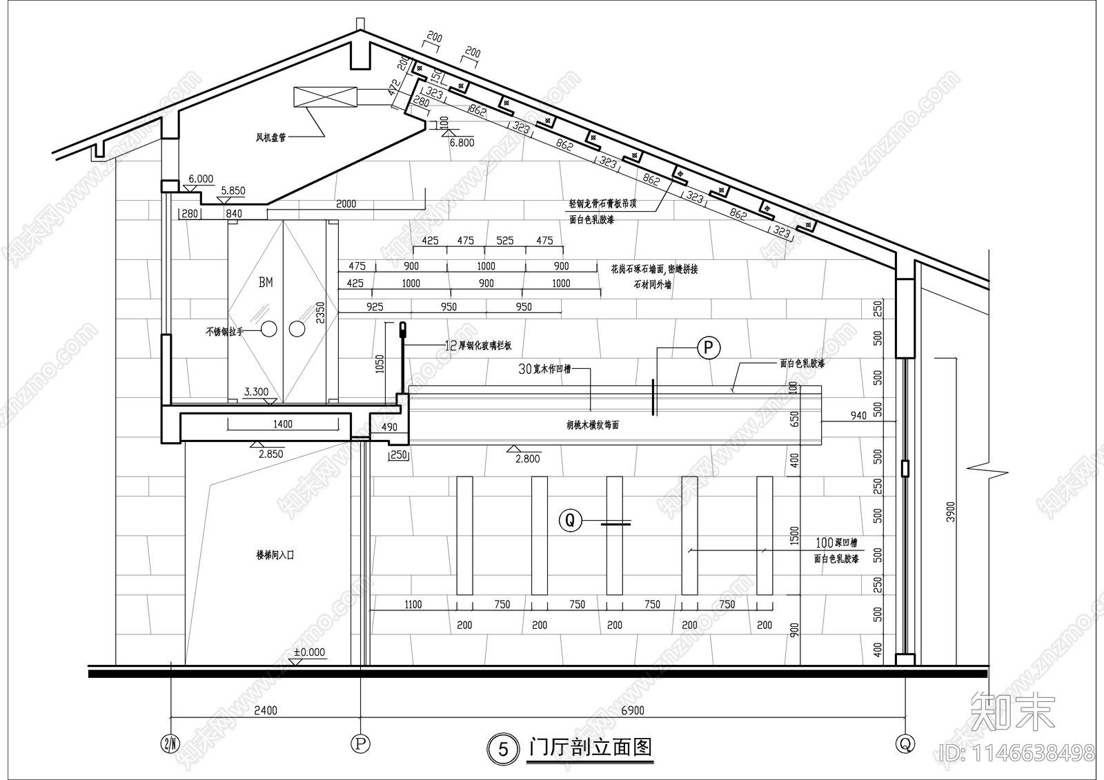 宾馆门厅大堂室内cad施工图下载【ID:1146638498】