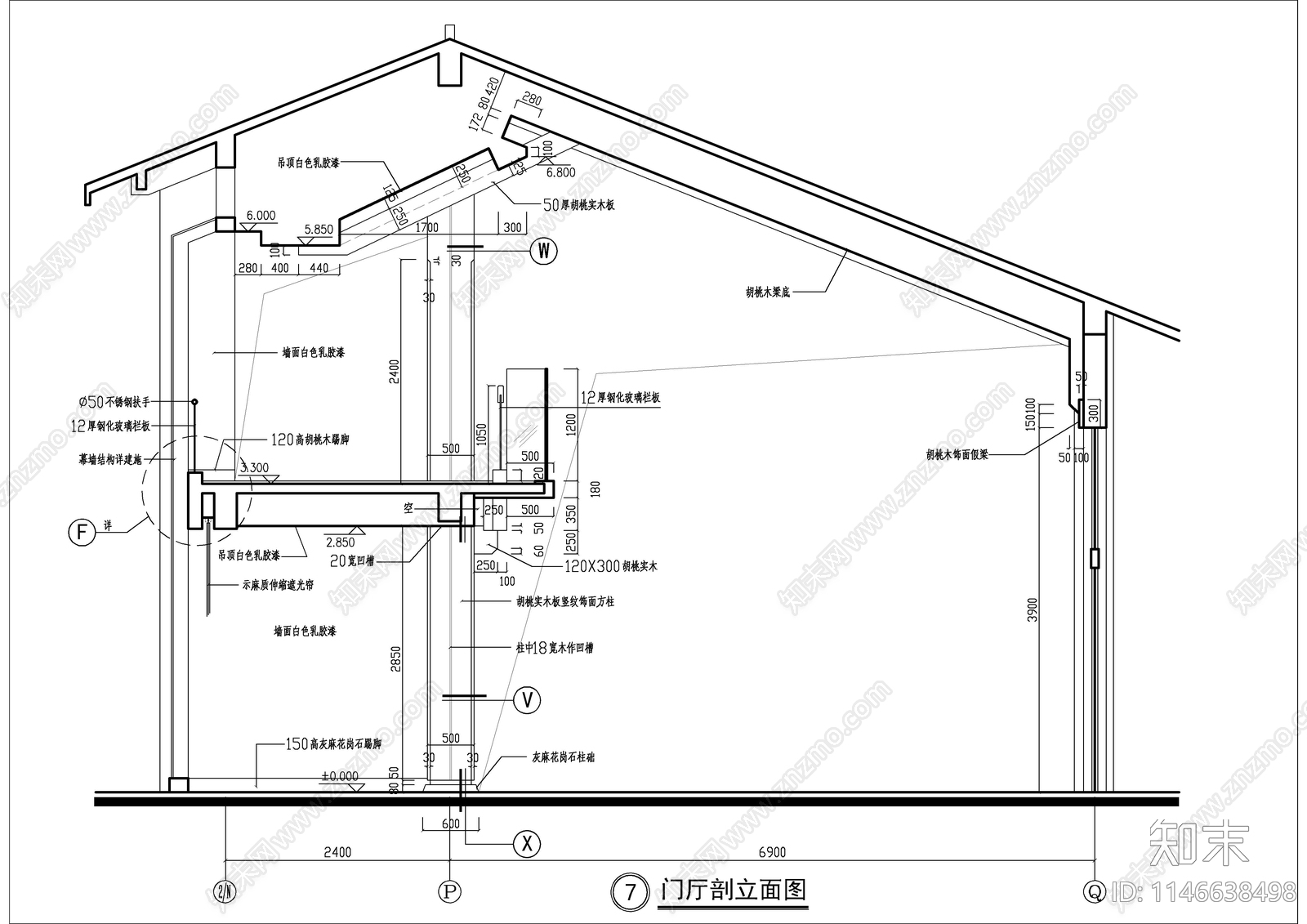 宾馆门厅大堂室内cad施工图下载【ID:1146638498】