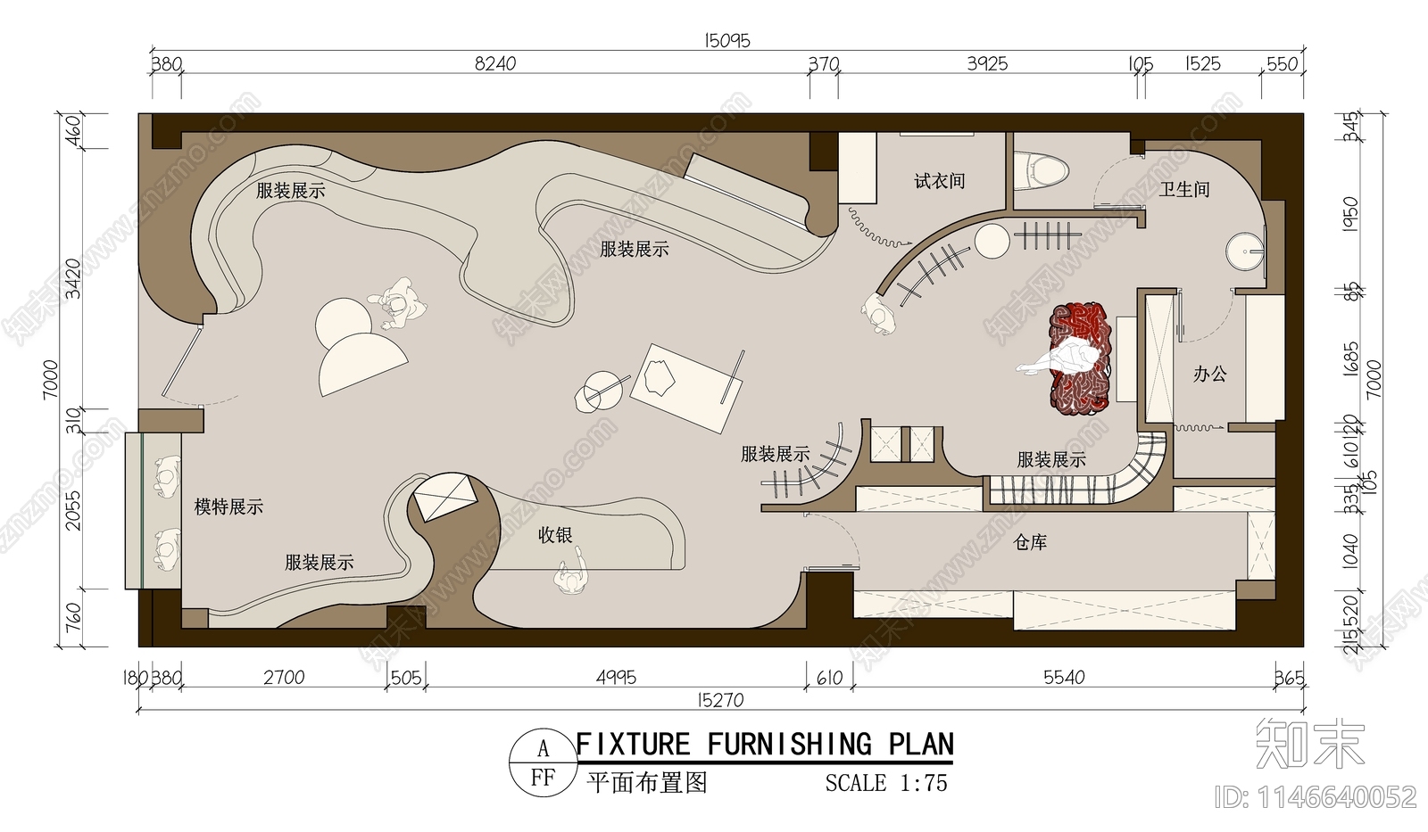 120平米服装店平面布置图施工图下载【ID:1146640052】