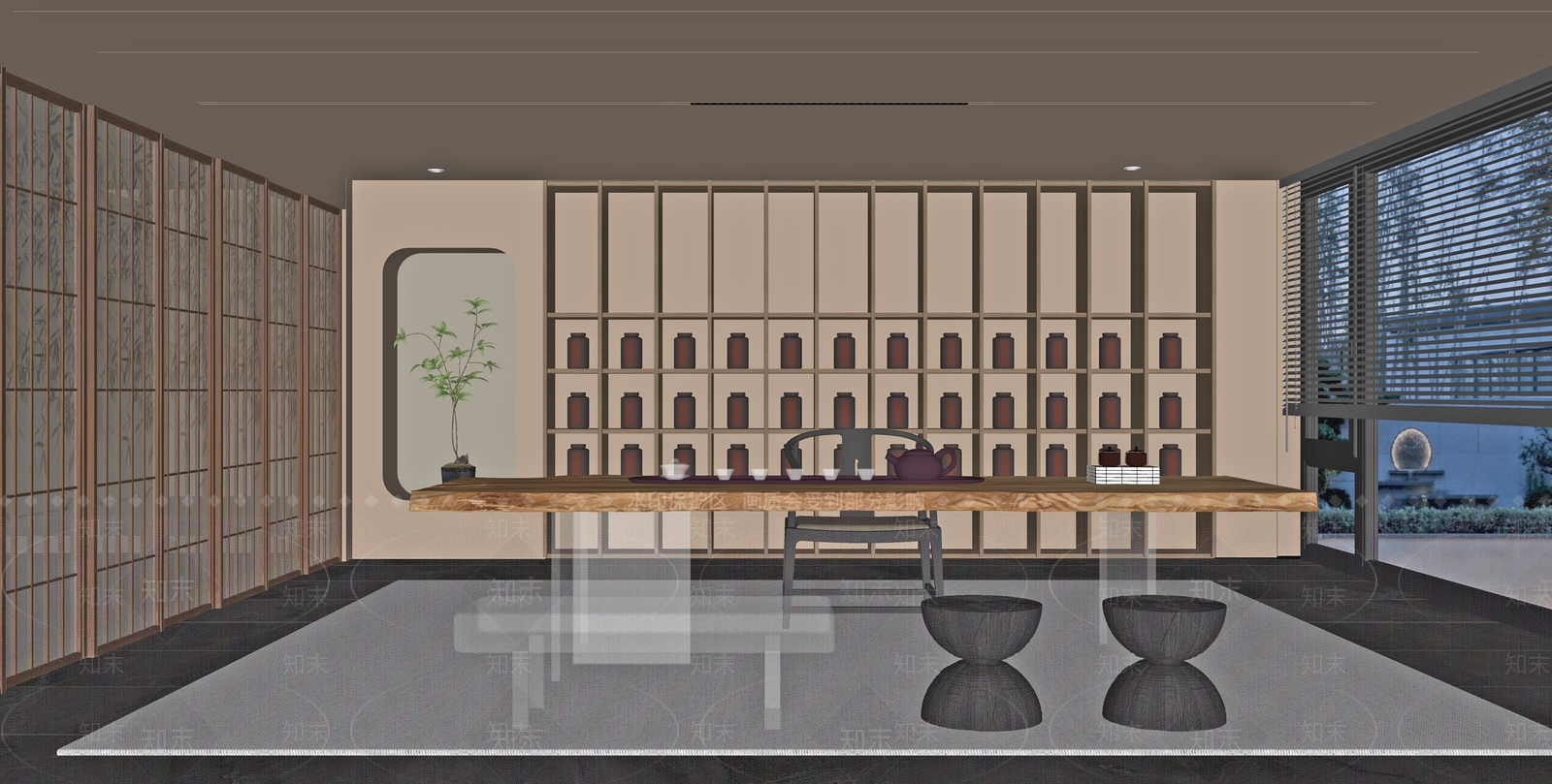 新中式茶室SU模型下载【ID:1146642465】_知末su模型网