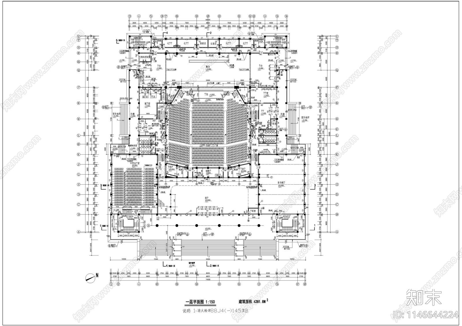 大学礼堂建筑cad施工图下载【ID:1146644224】