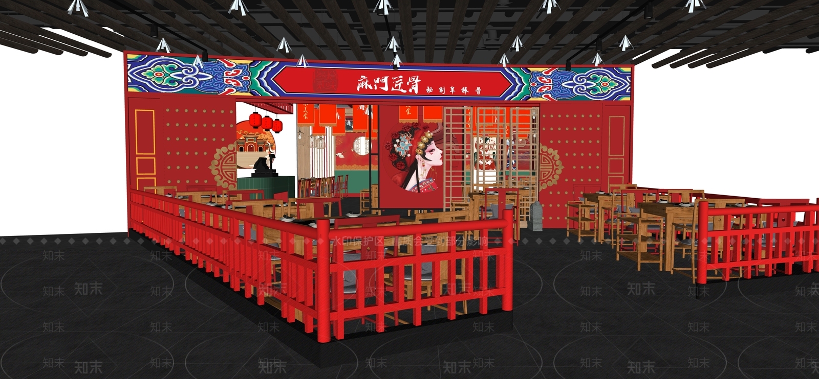 新中式火锅店SU模型下载【ID:1146644460】