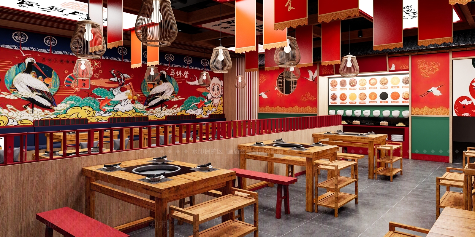 新中式火锅店SU模型下载【ID:1146644460】