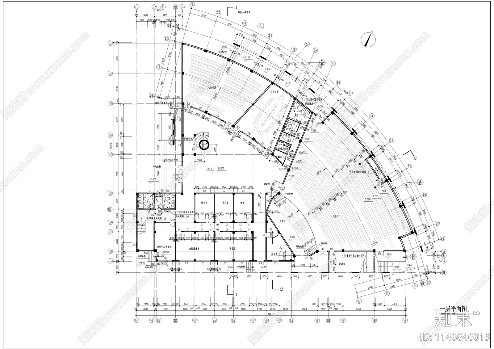 高校行政会议楼全套建筑cad施工图下载【ID:1146646019】